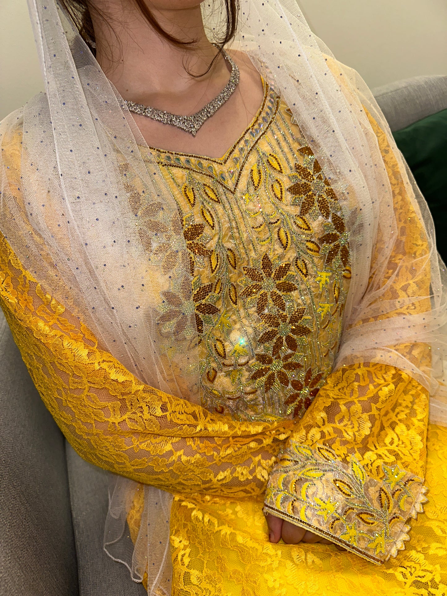 Yellow Lace mkhawar with inner