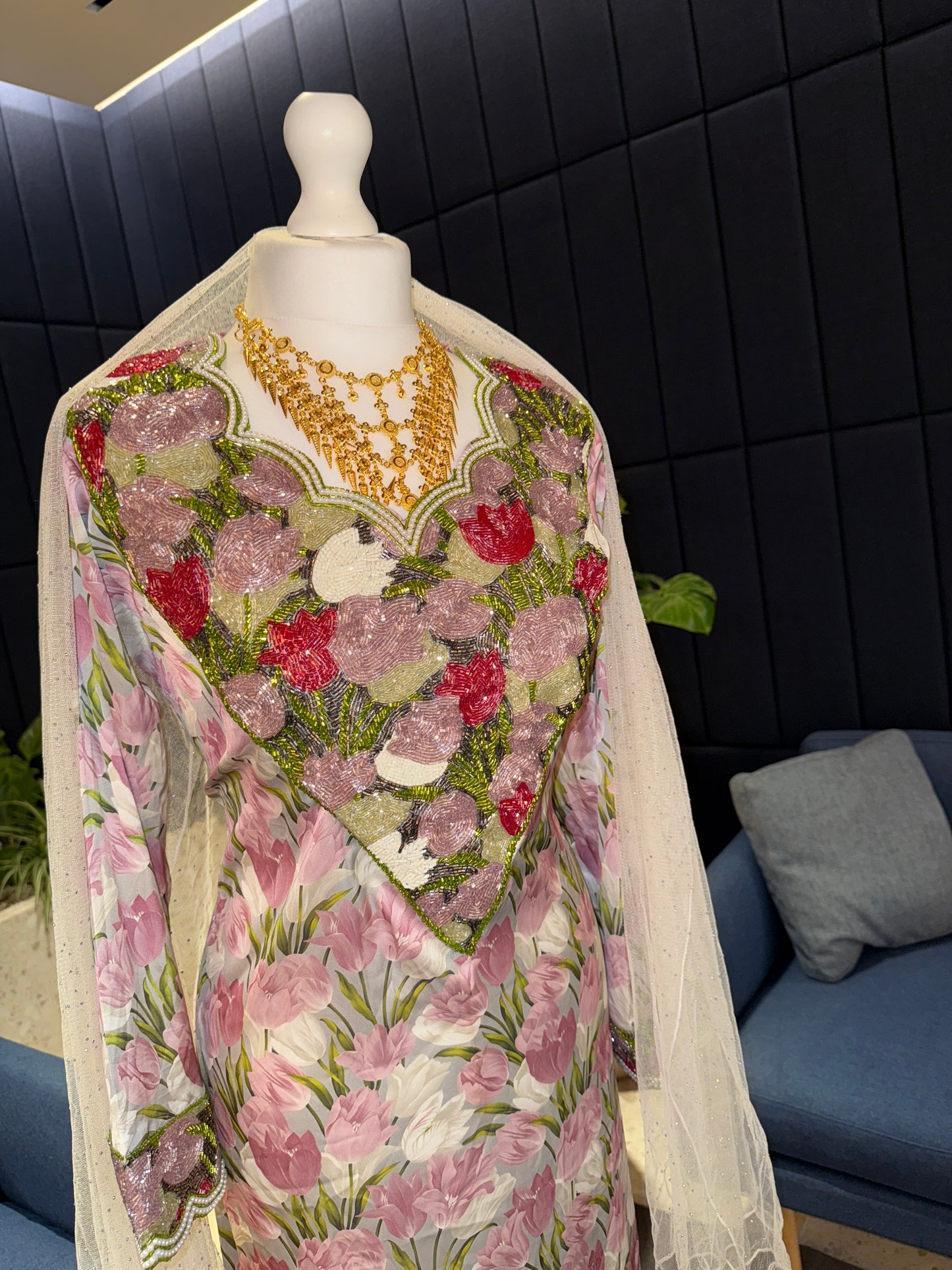 Tulip mkhawar with scarf and corset back pure silk