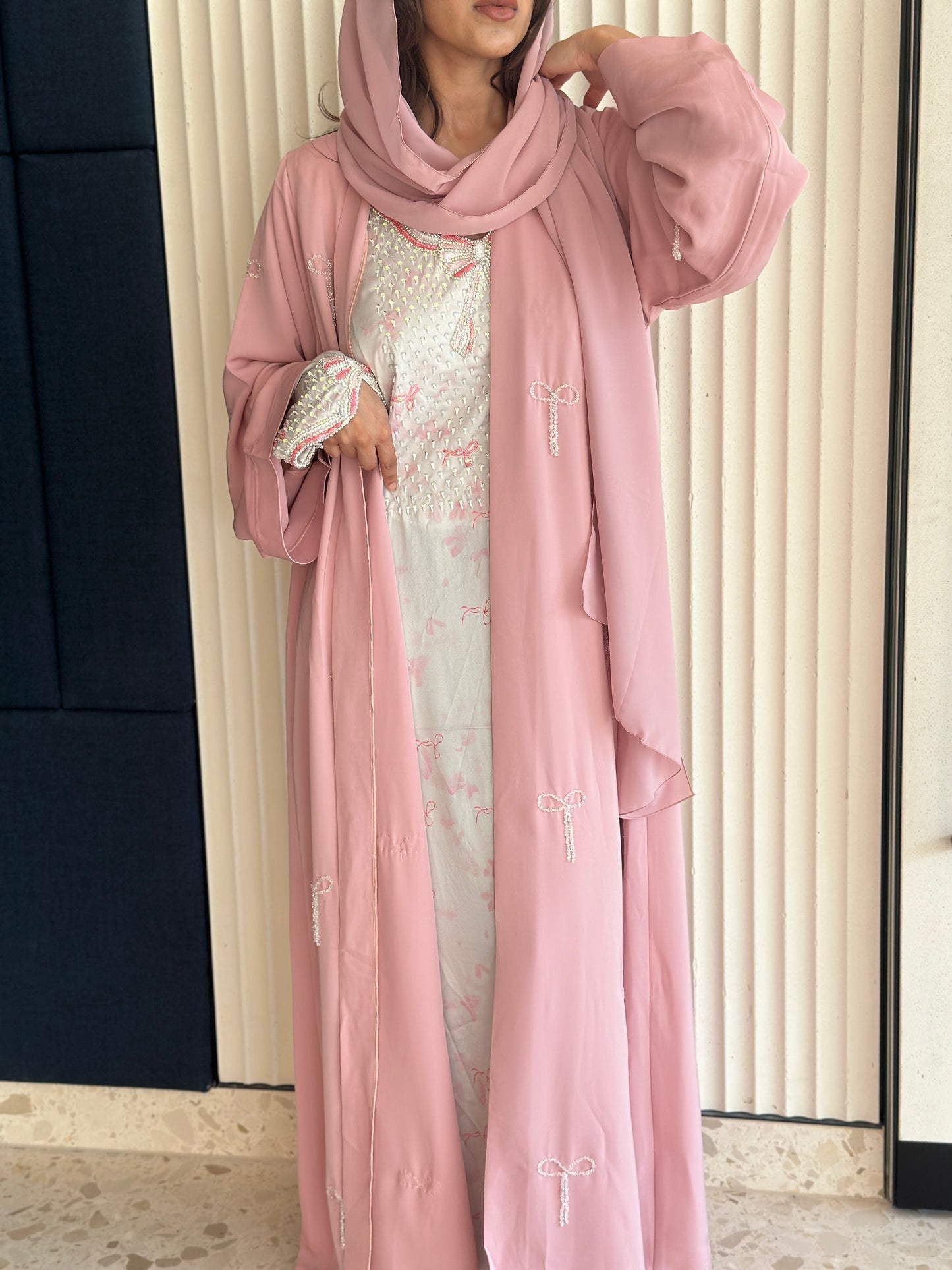 Pink bow 🎀 abaya with hijab