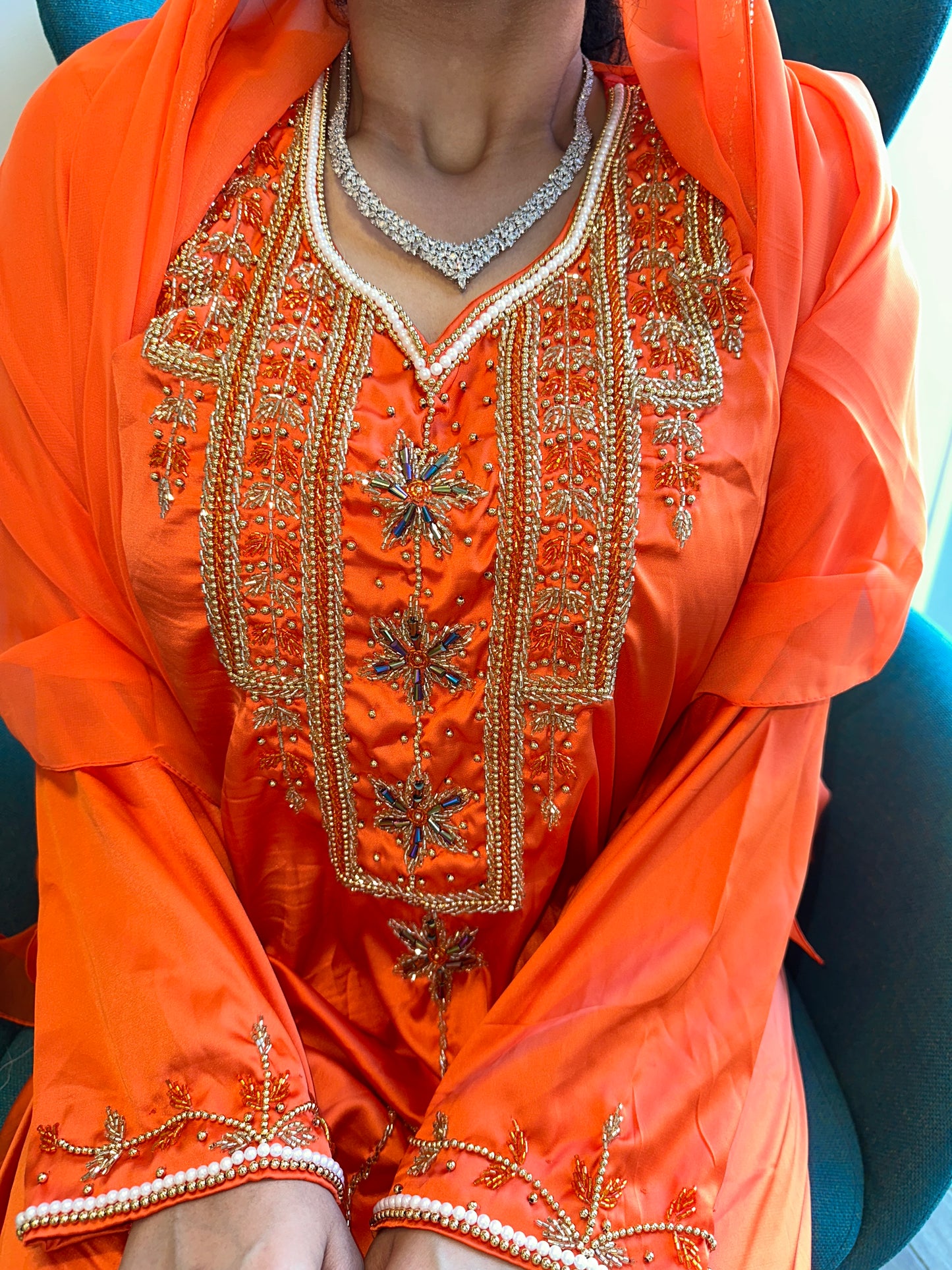 Orange mkhawar with matching Shiela