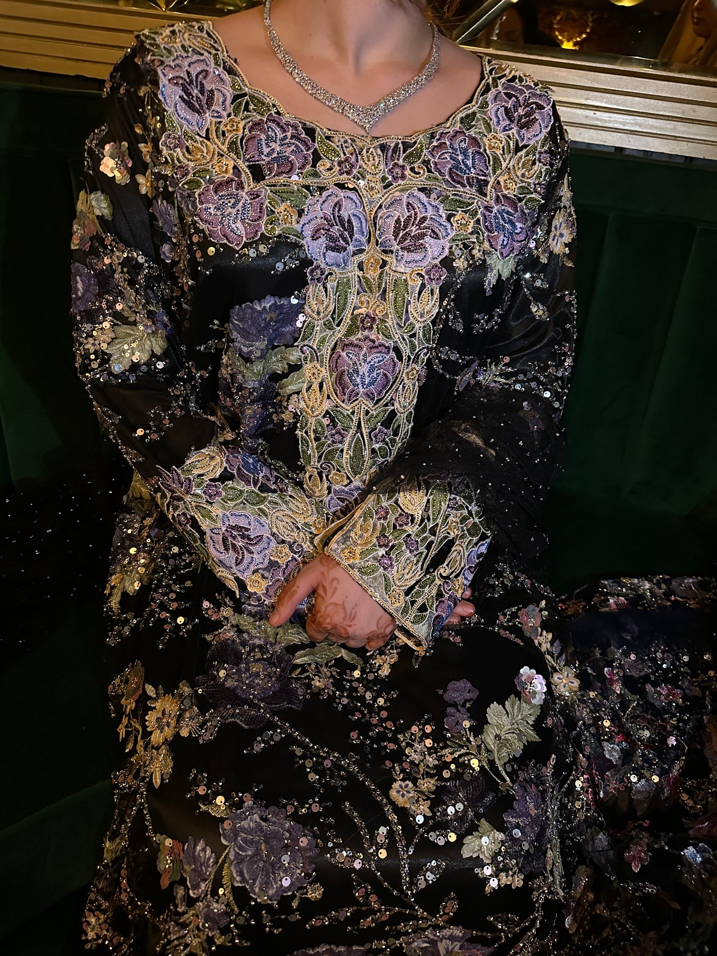 Black and purple fully handmade mkhawar two pieces