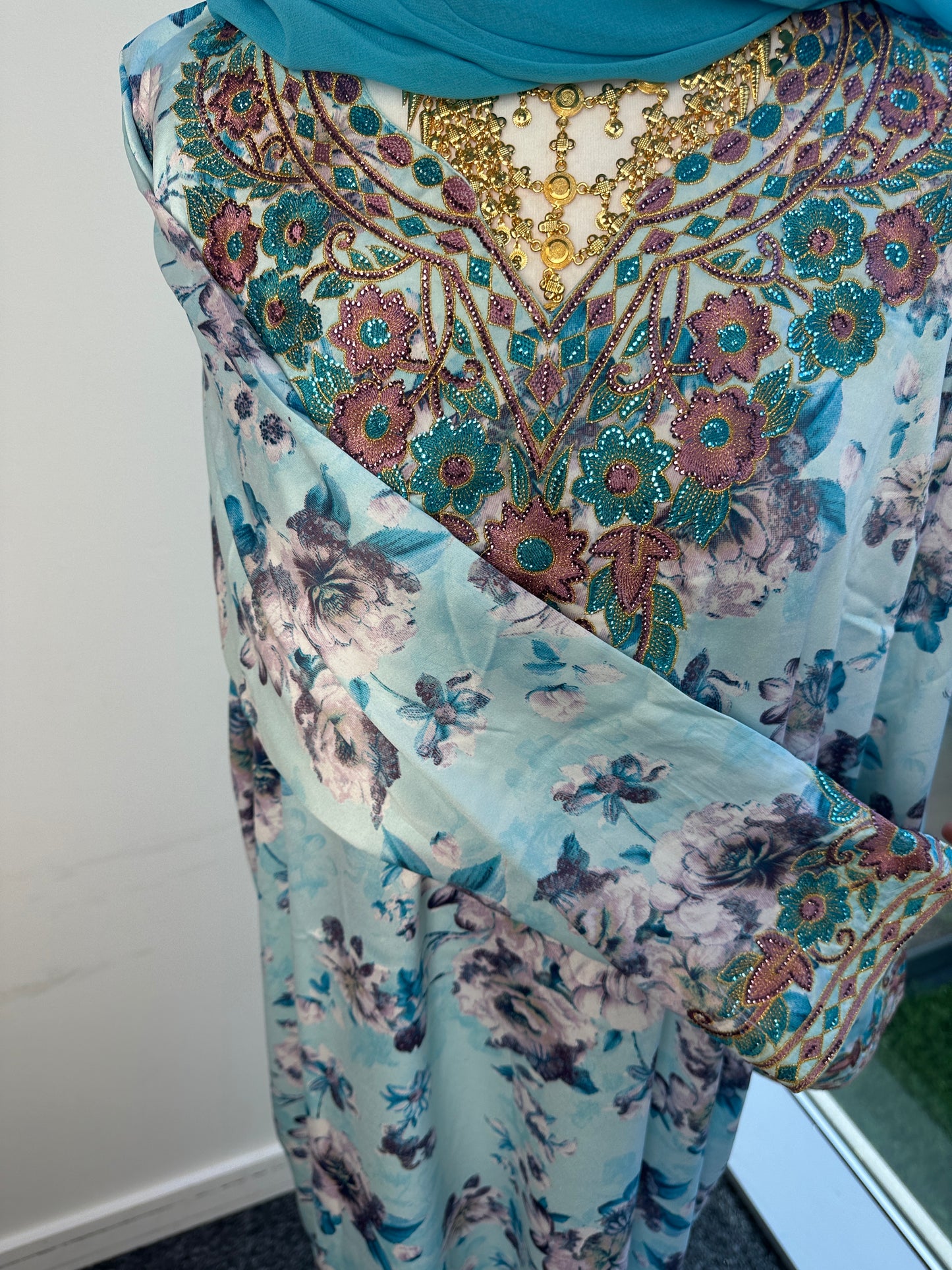 Light blue Mukhawar with matching Sheila