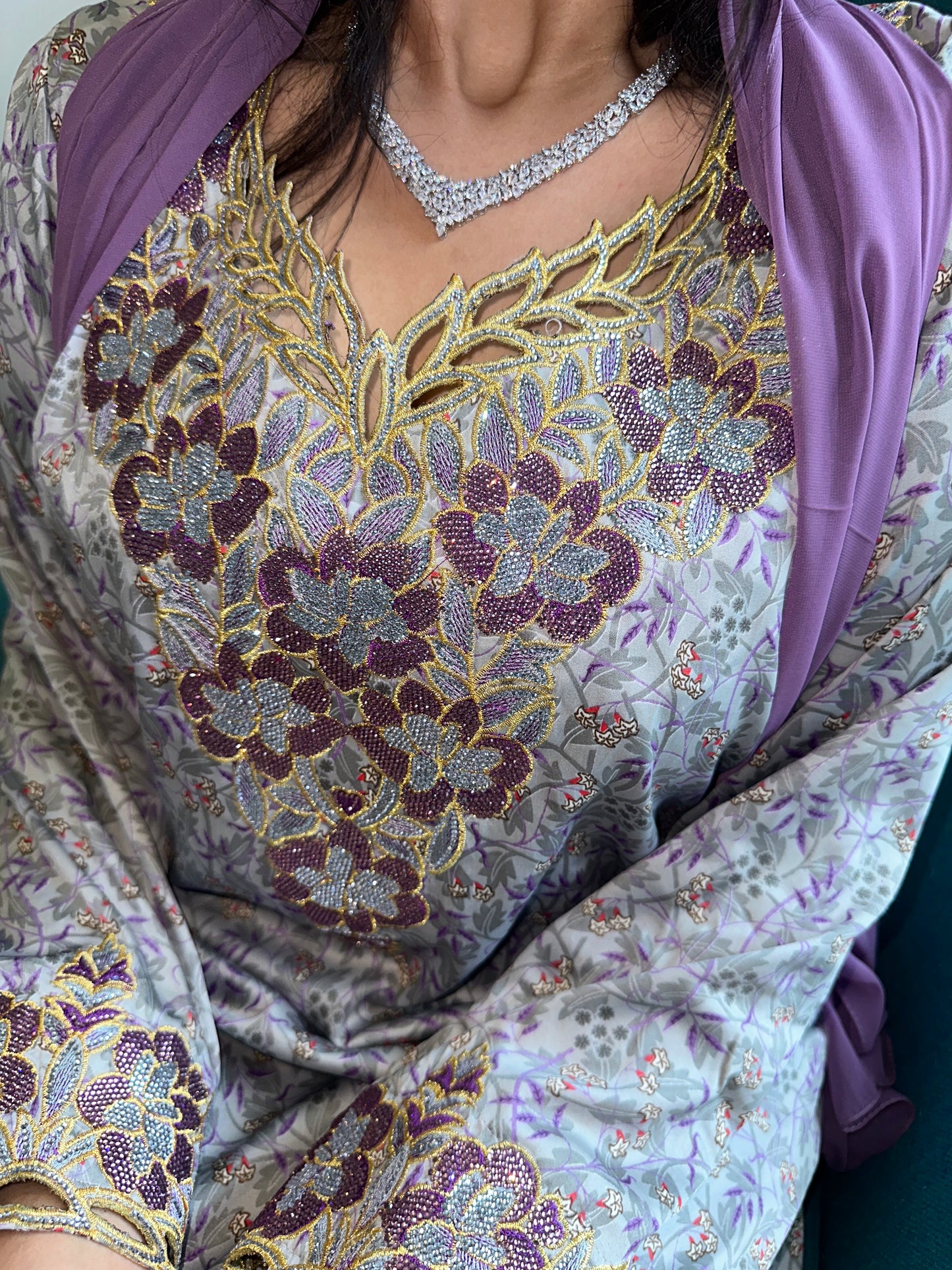 Grey with purple4 mkhawar with matching Shiela