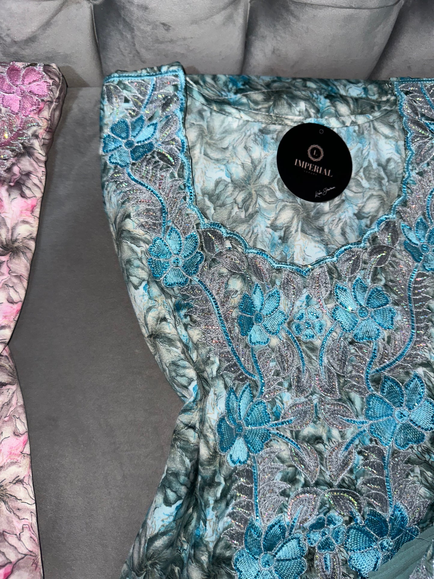 Green, blue, pink and purple mkhawars with matching Shiela