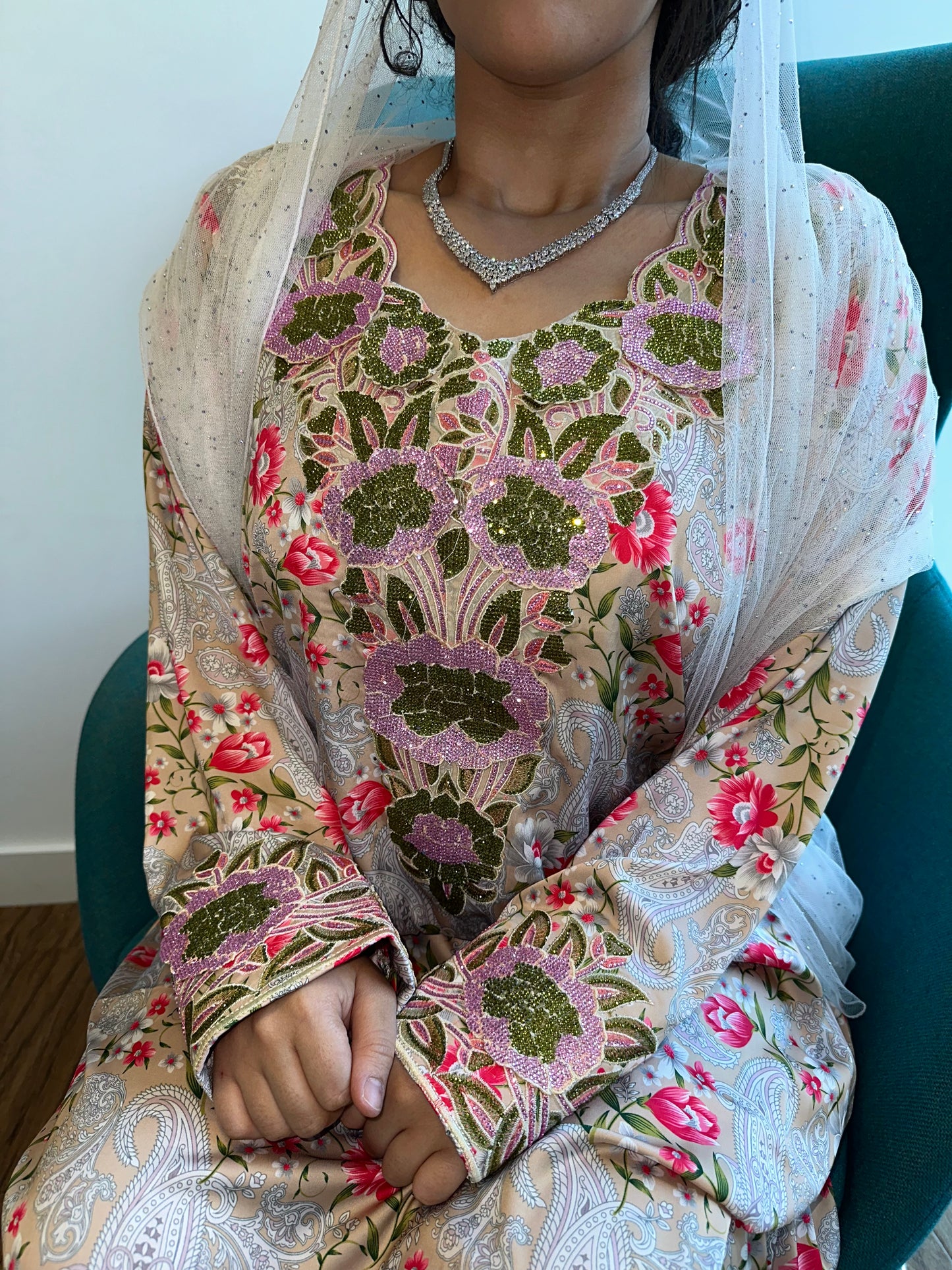 Cream and pink pure silk mkhawar