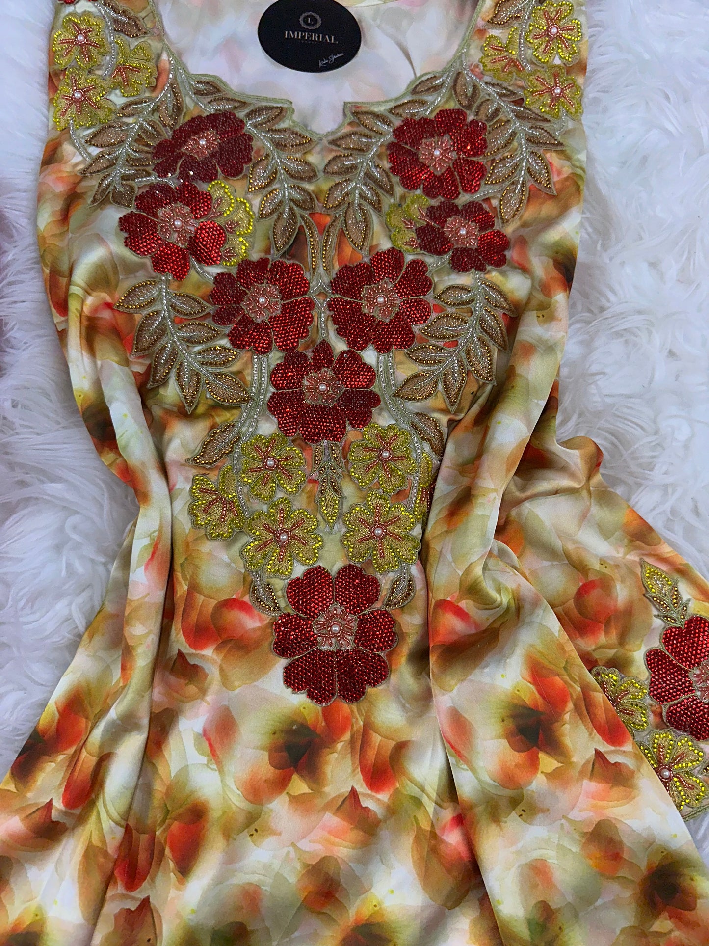 Red and orange 3D mukhawar pure silk and handmade work