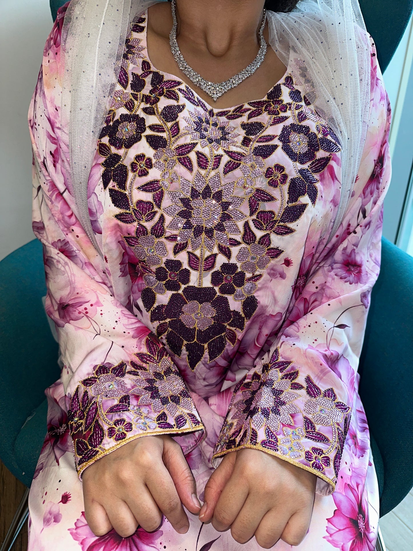Pink pure silk mkhawar