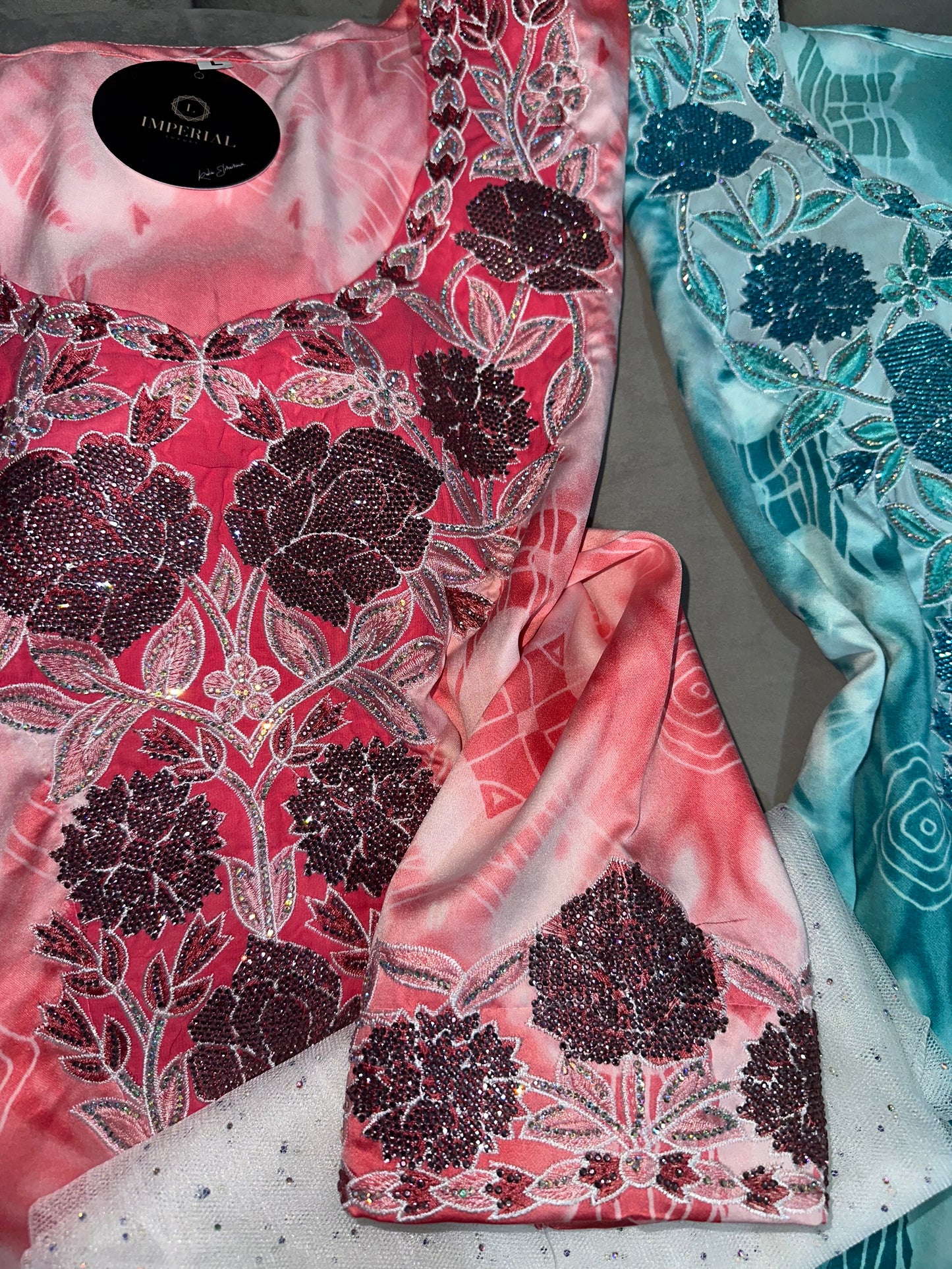 Pink, blue, salmon, turquoise and mustard colors mkhawars