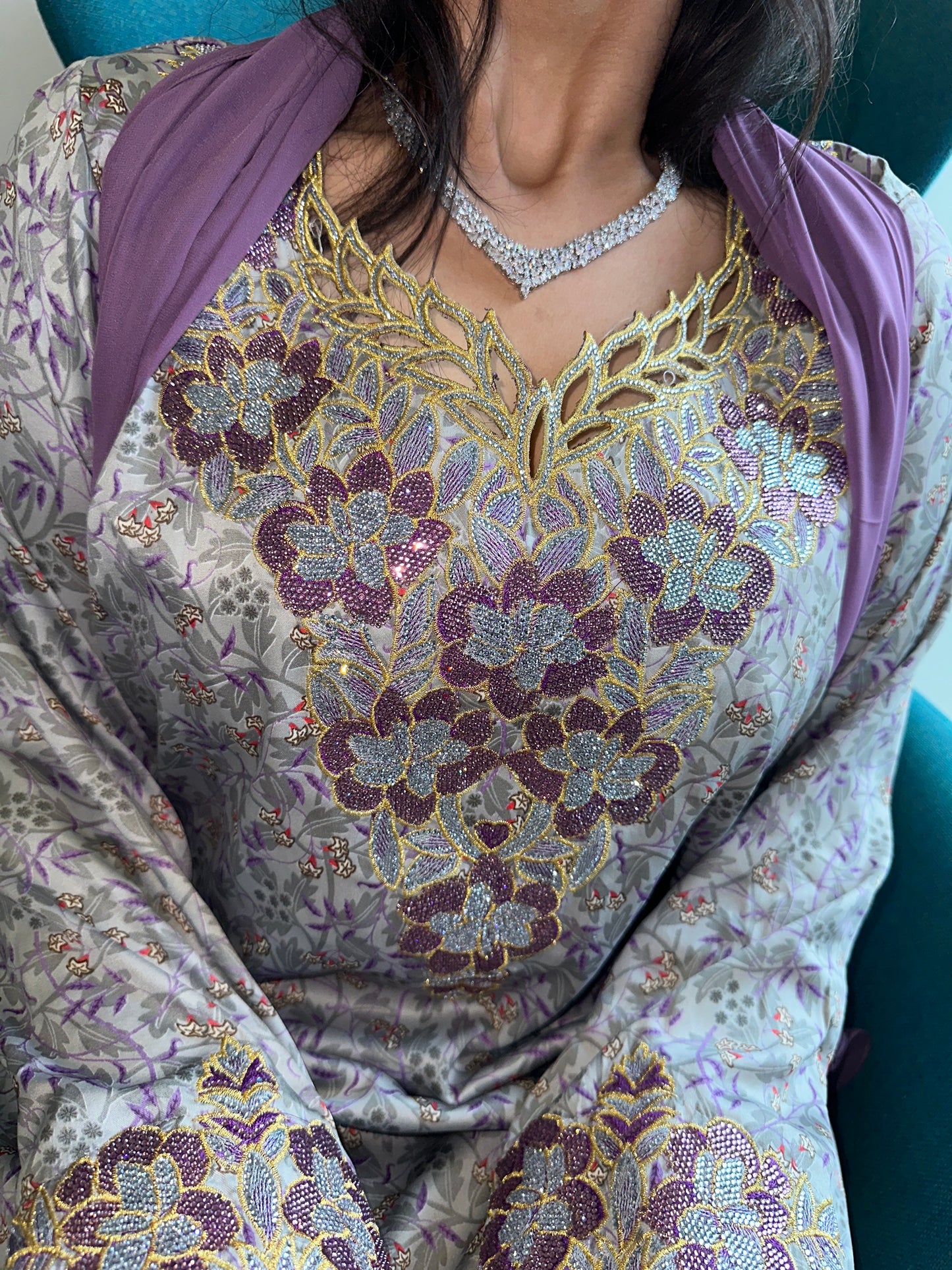 Grey with purple4 mkhawar with matching Shiela