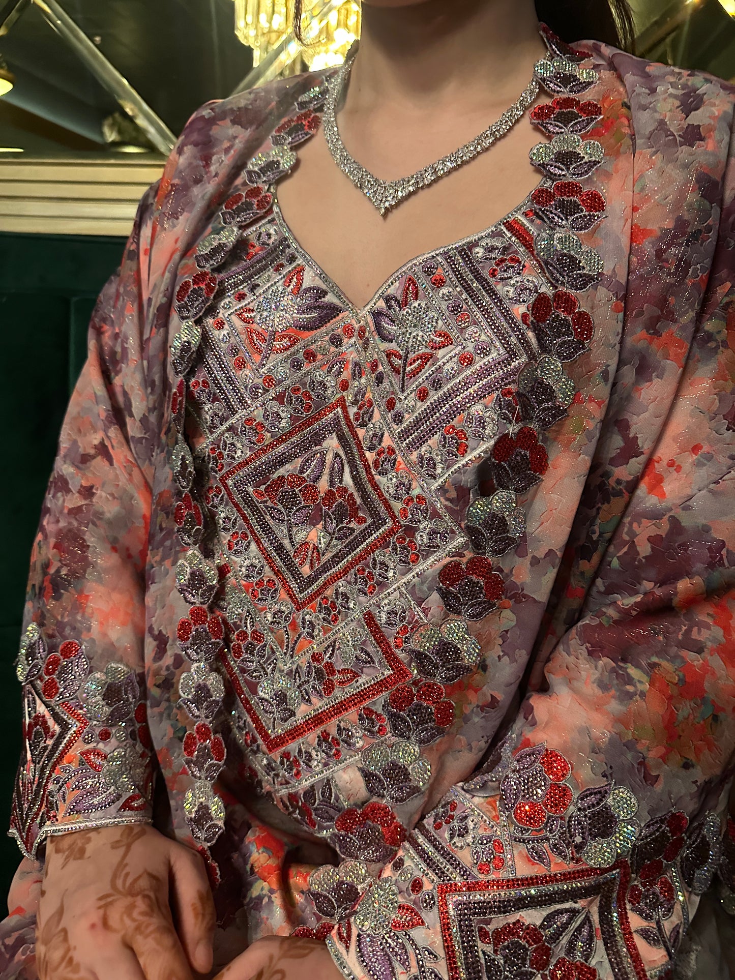 Purple mkhawar two piece, mkhawar plus abaya pure silk
