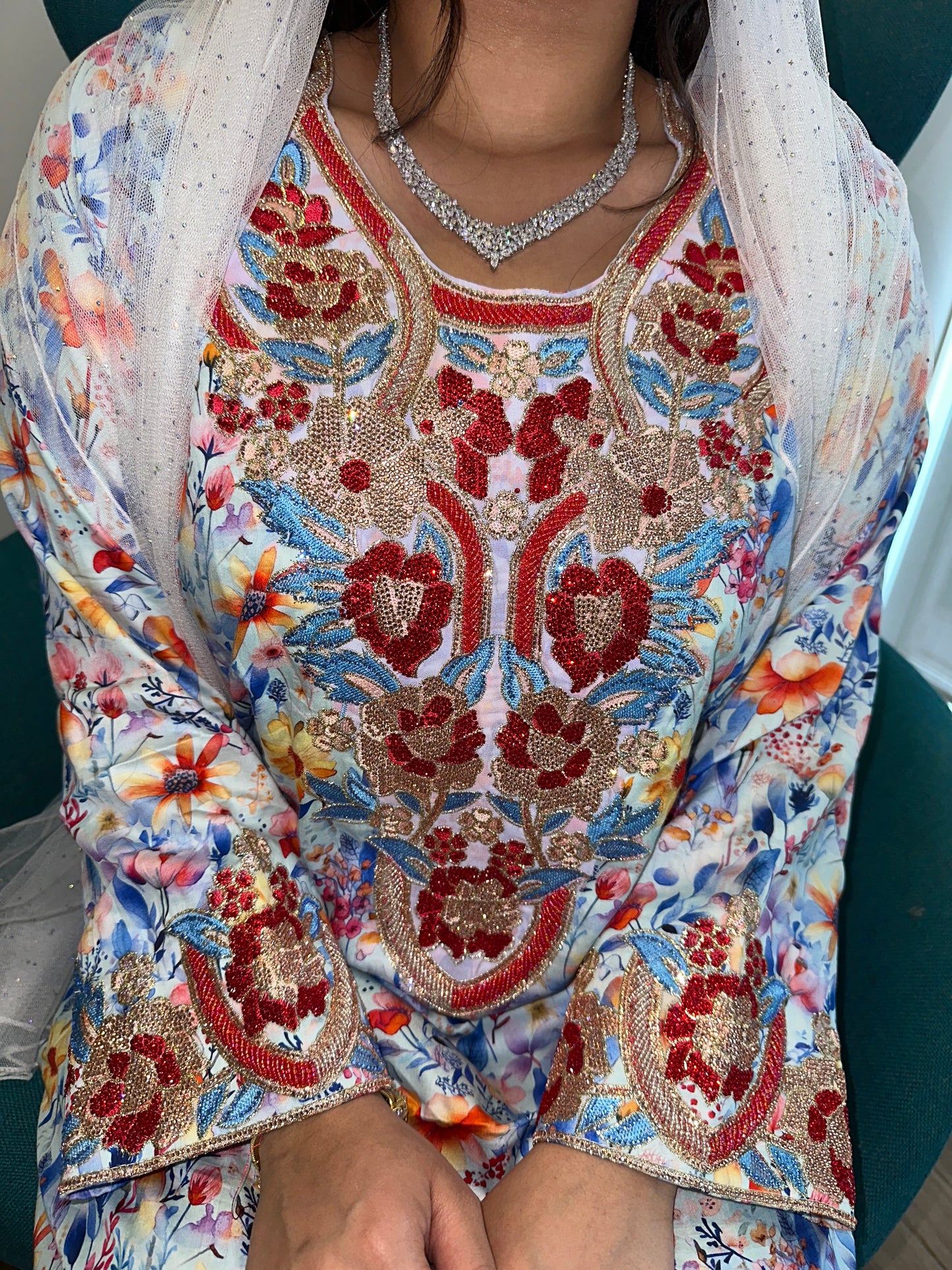 Pure cotton mkhawar with handmade work