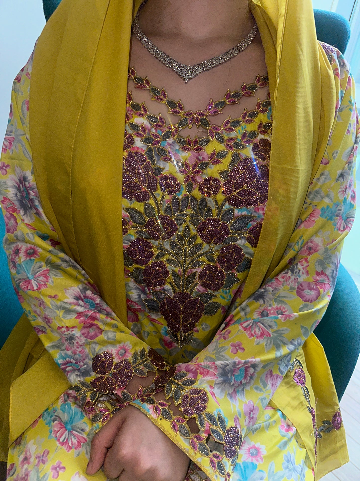 Yellow mkharram mkhawar with matching Shiela