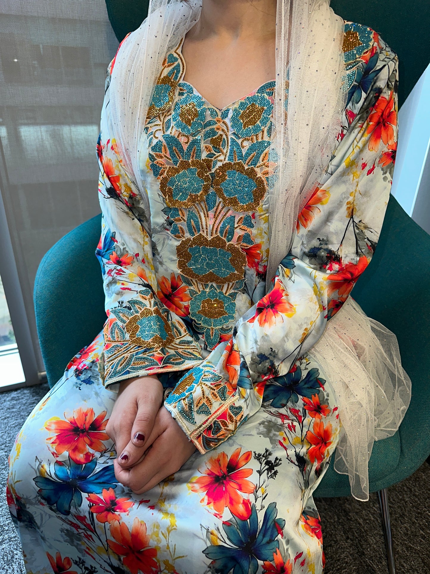 Blue pure silk mkhawar