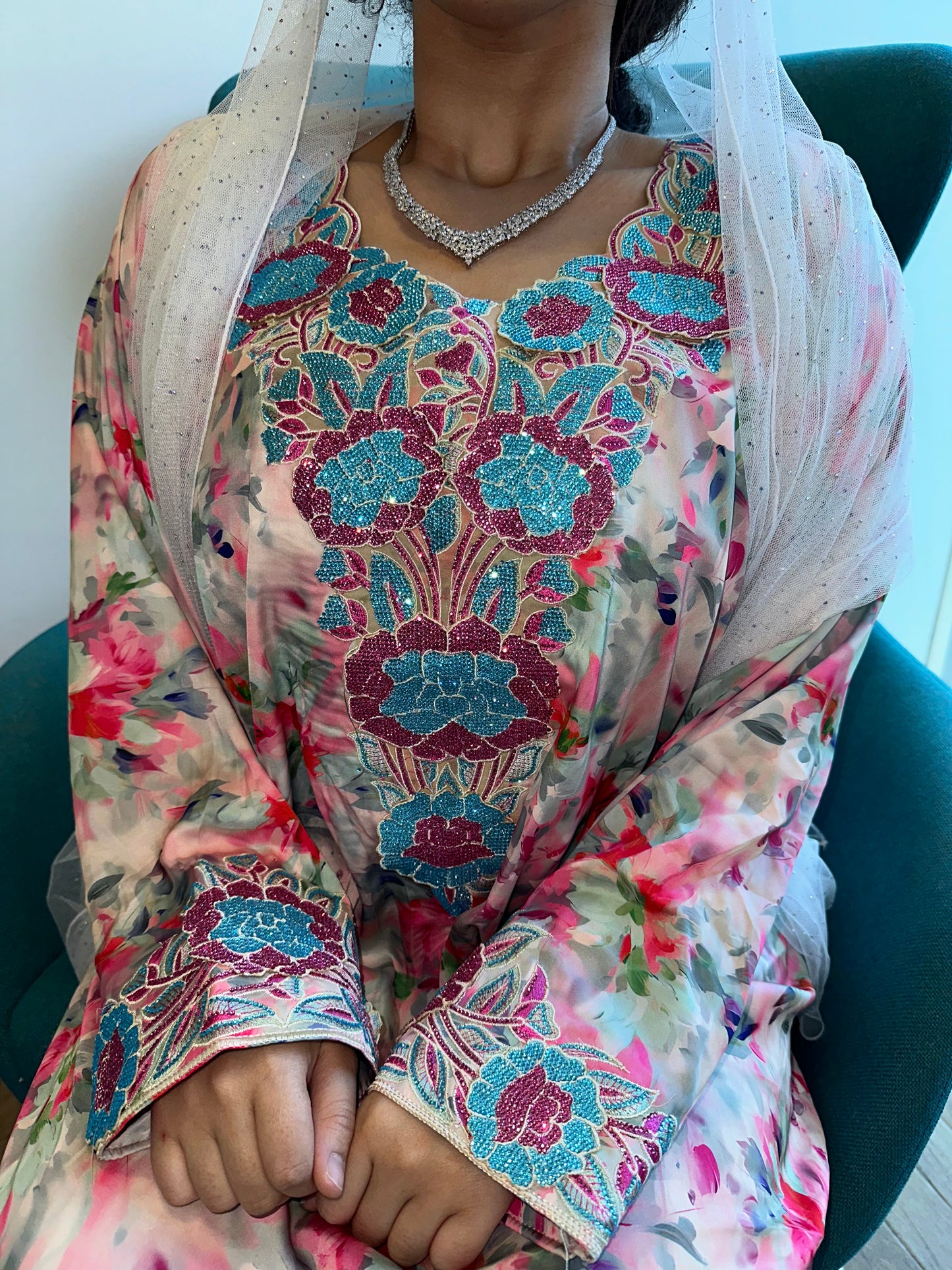 Pink pure silk mkhawar 3D