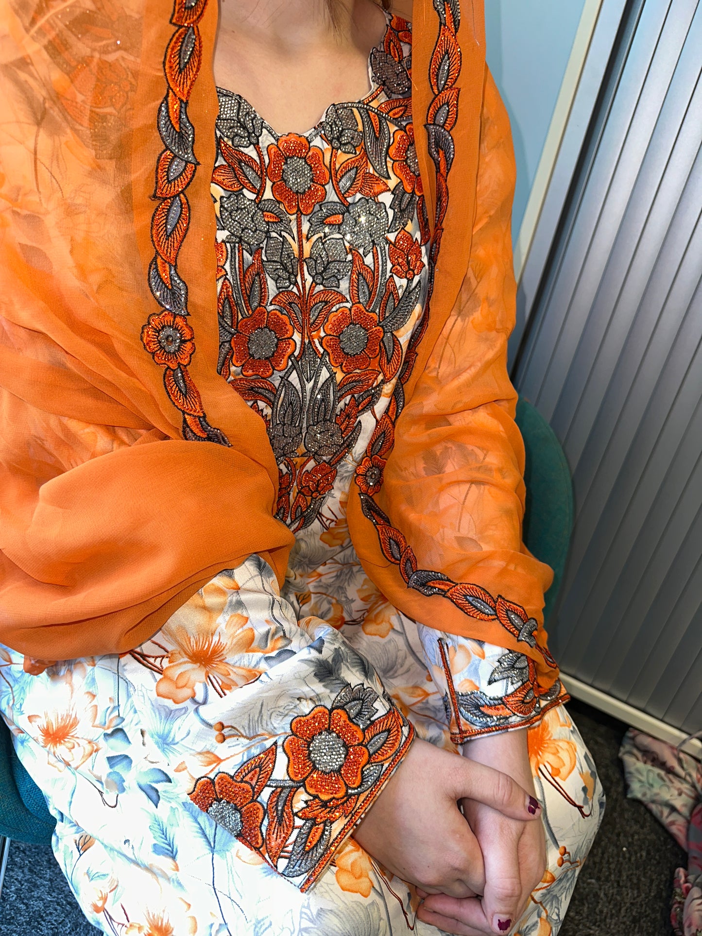 Orange mkhawar with matching Shiela