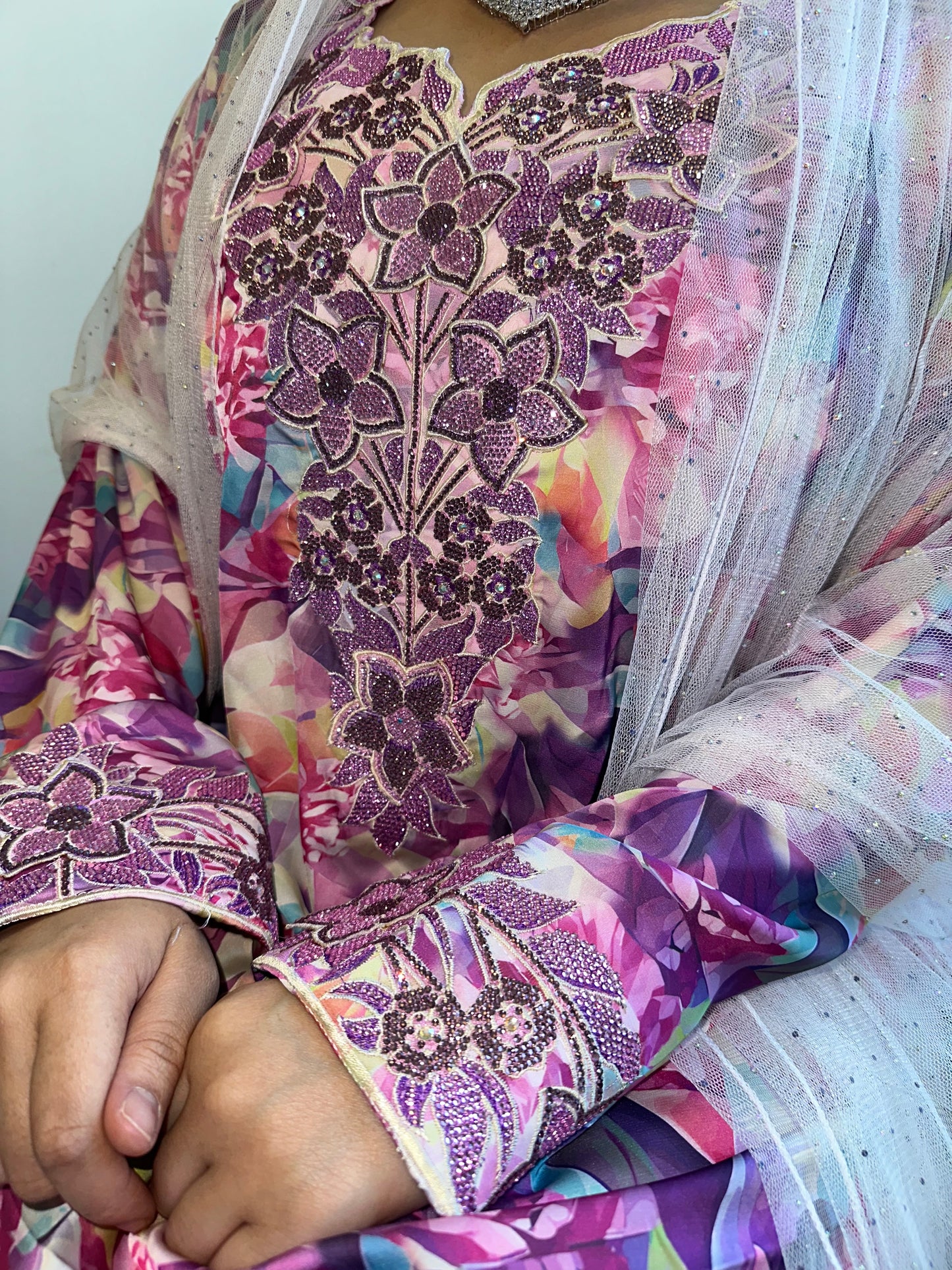 Purple pure silk,3D mkhawar