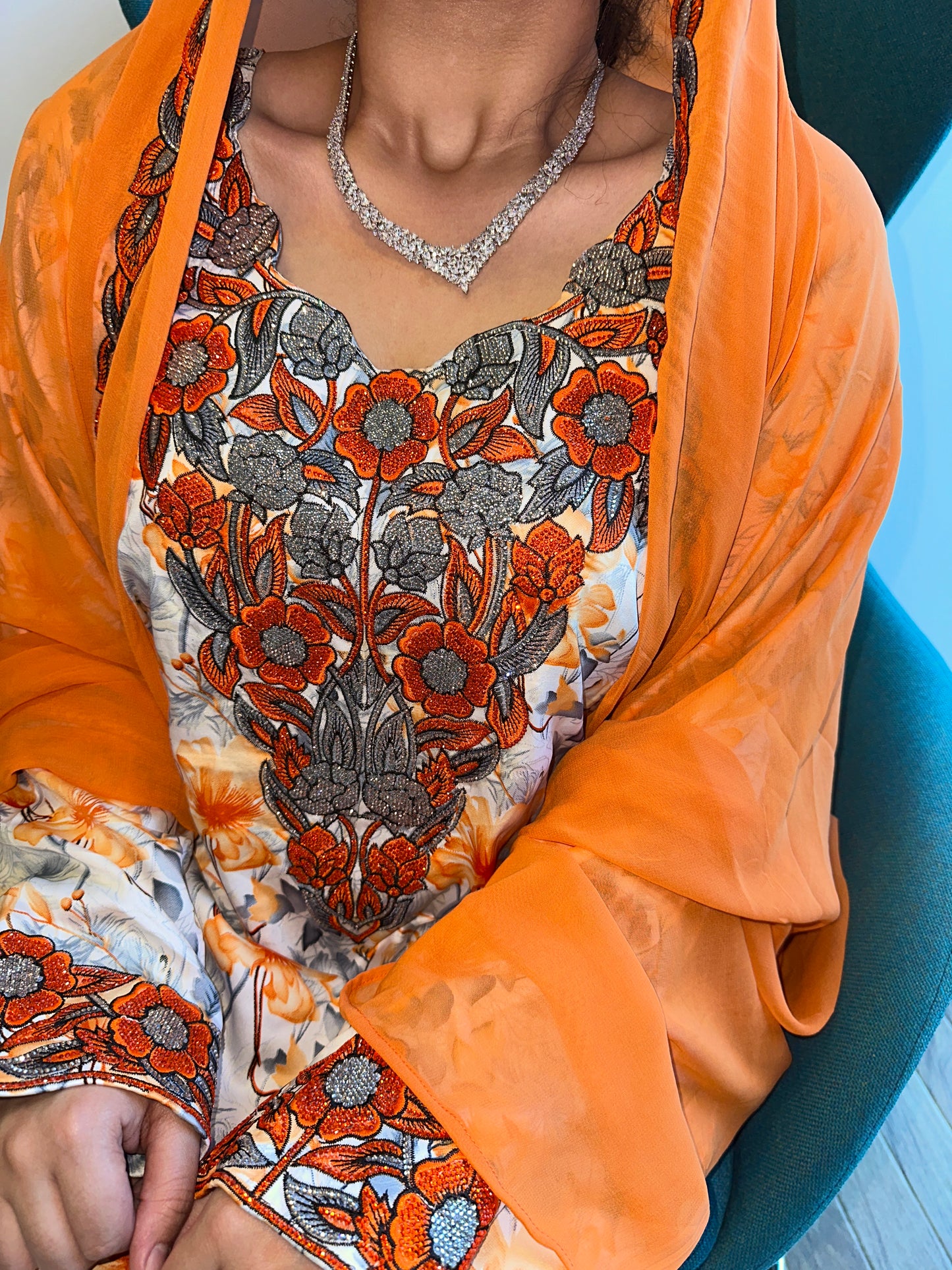 Orange mkhawar with matching big Shiela
