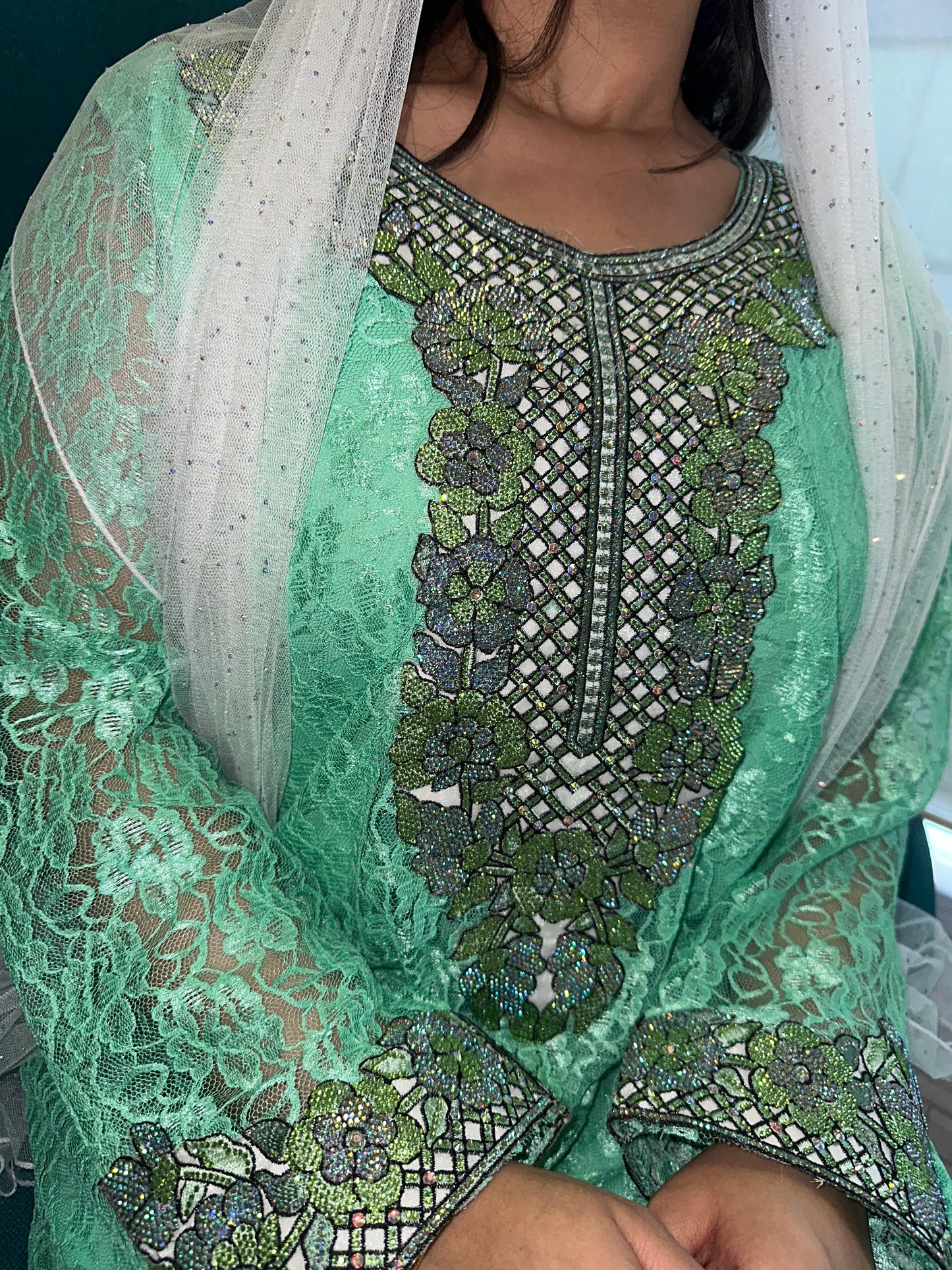 Green2 lace mkhawar