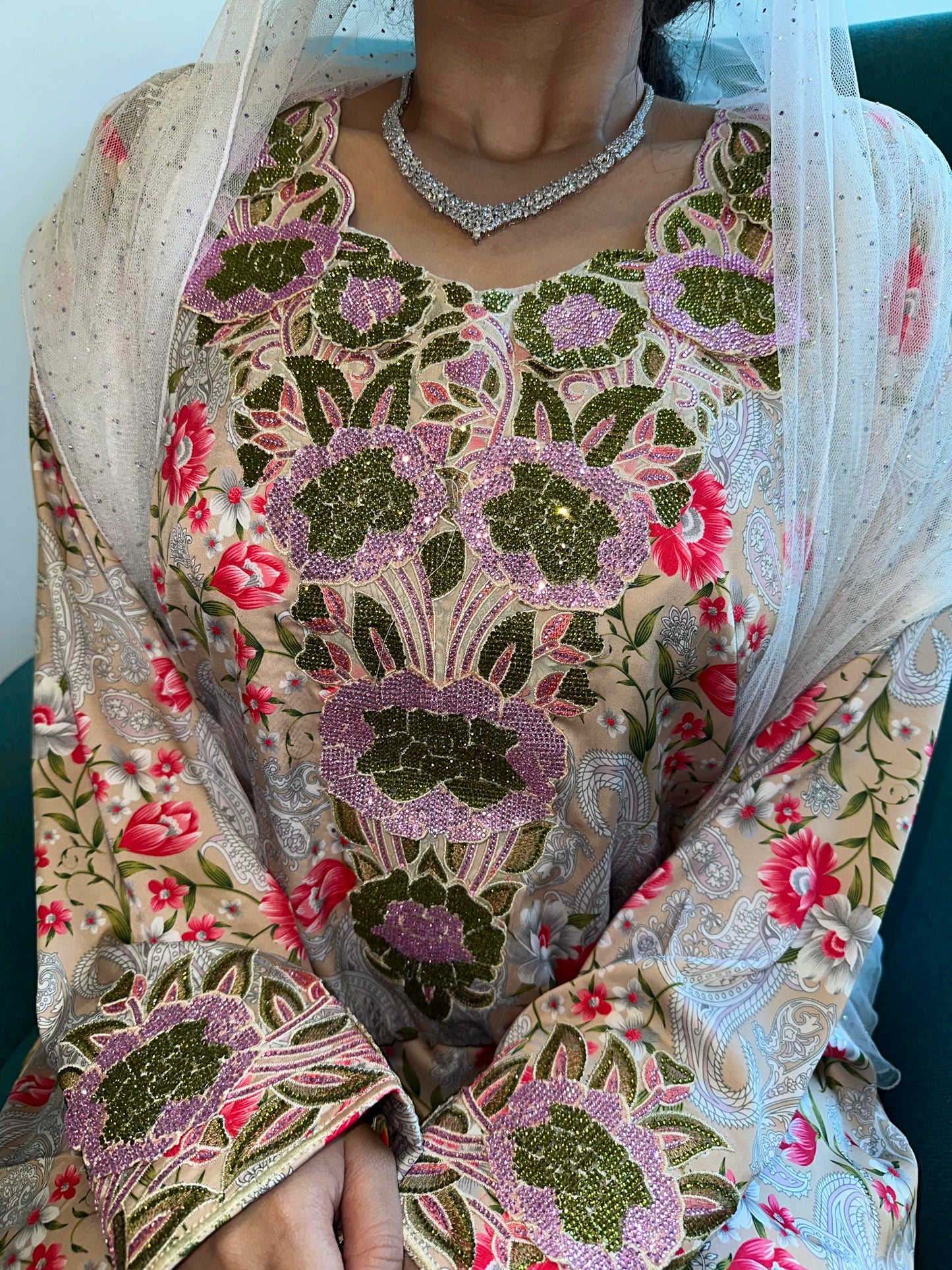 Cream and pink pure silk mkhawar