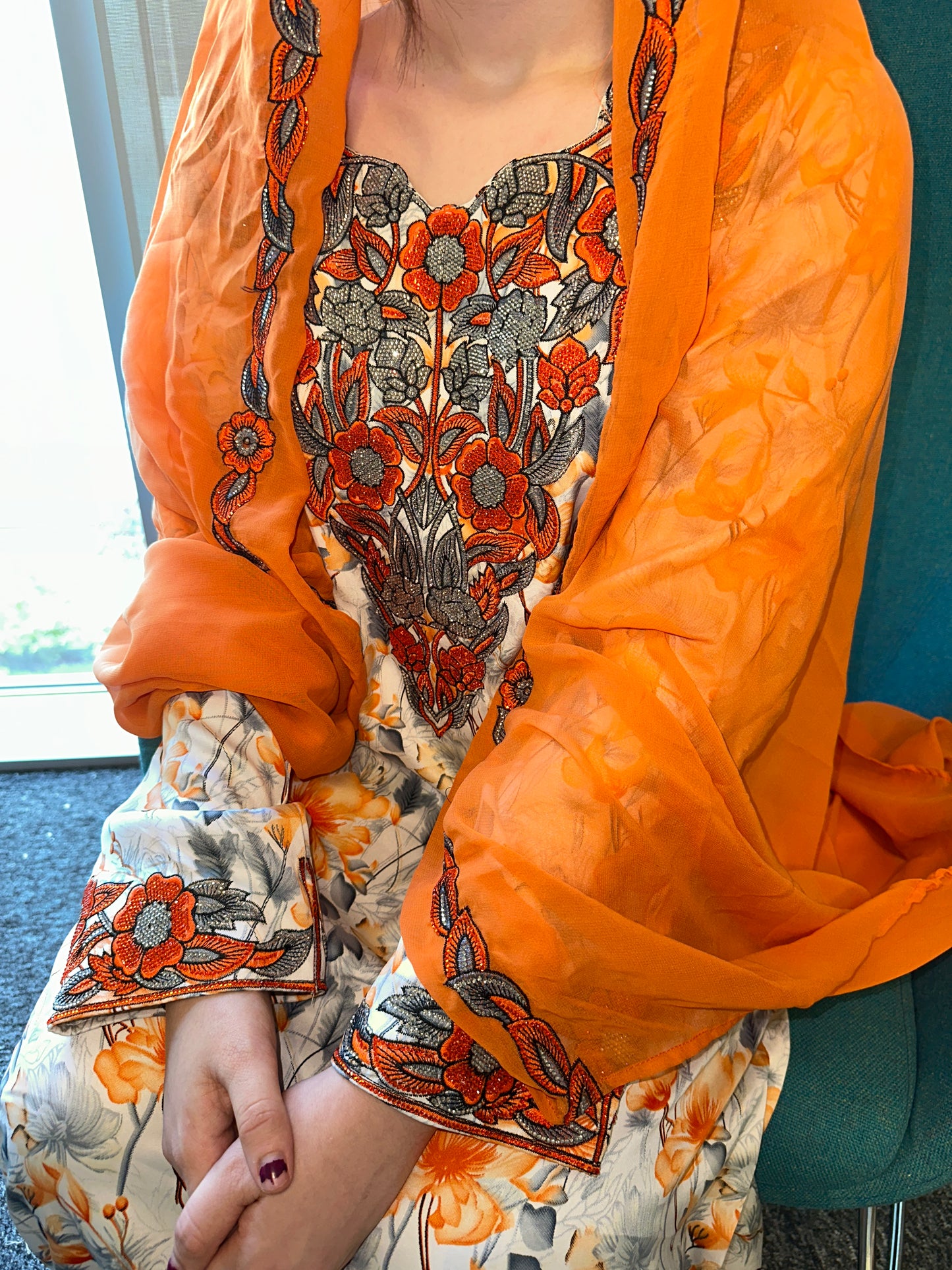 Orange mkhawar with matching Shiela