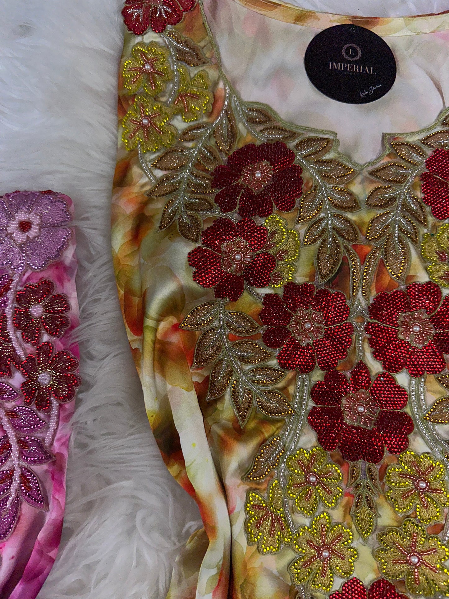 Red and orange 3D mukhawar pure silk and handmade work