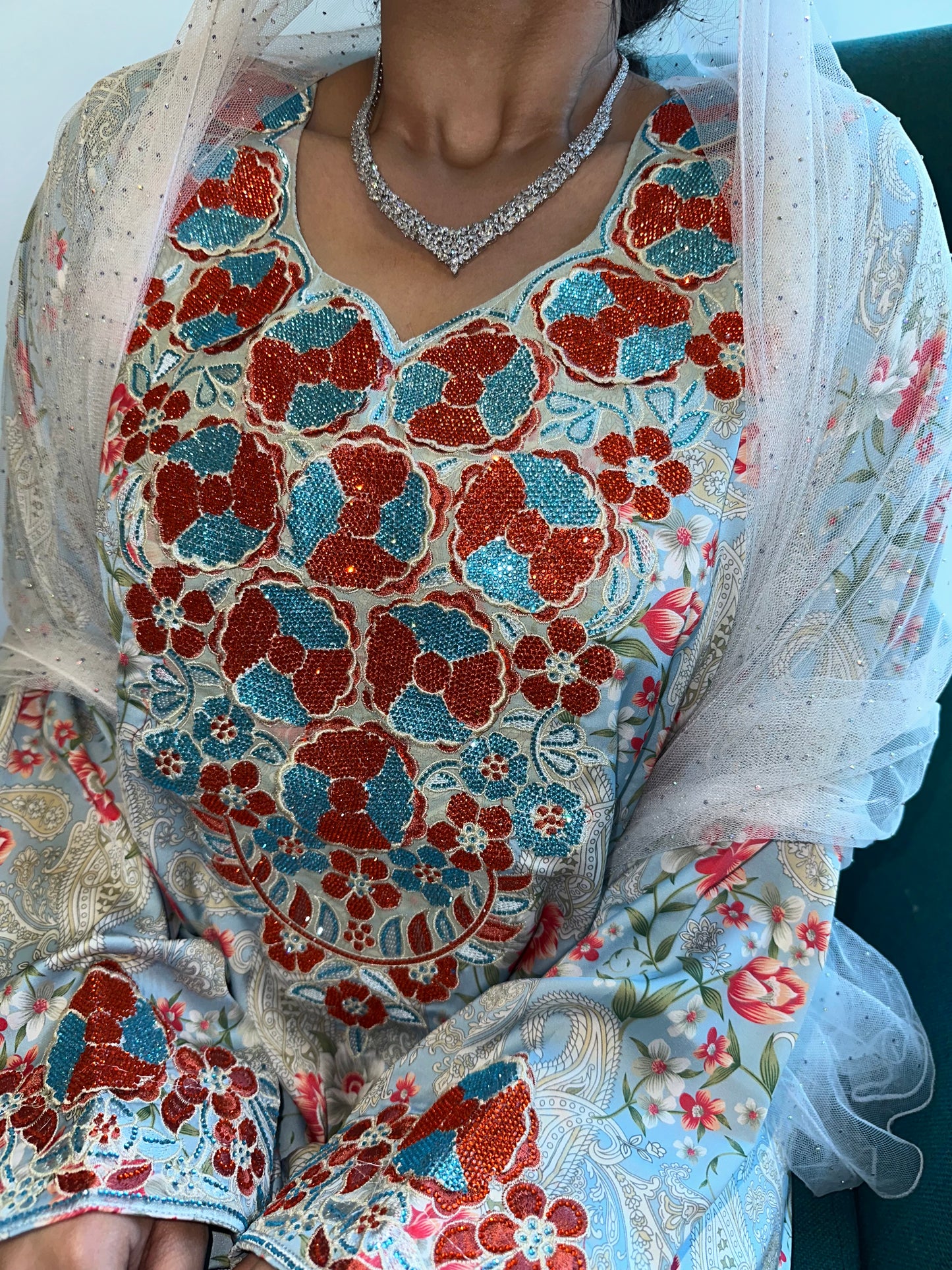 Blue and red pure silk mkhawar