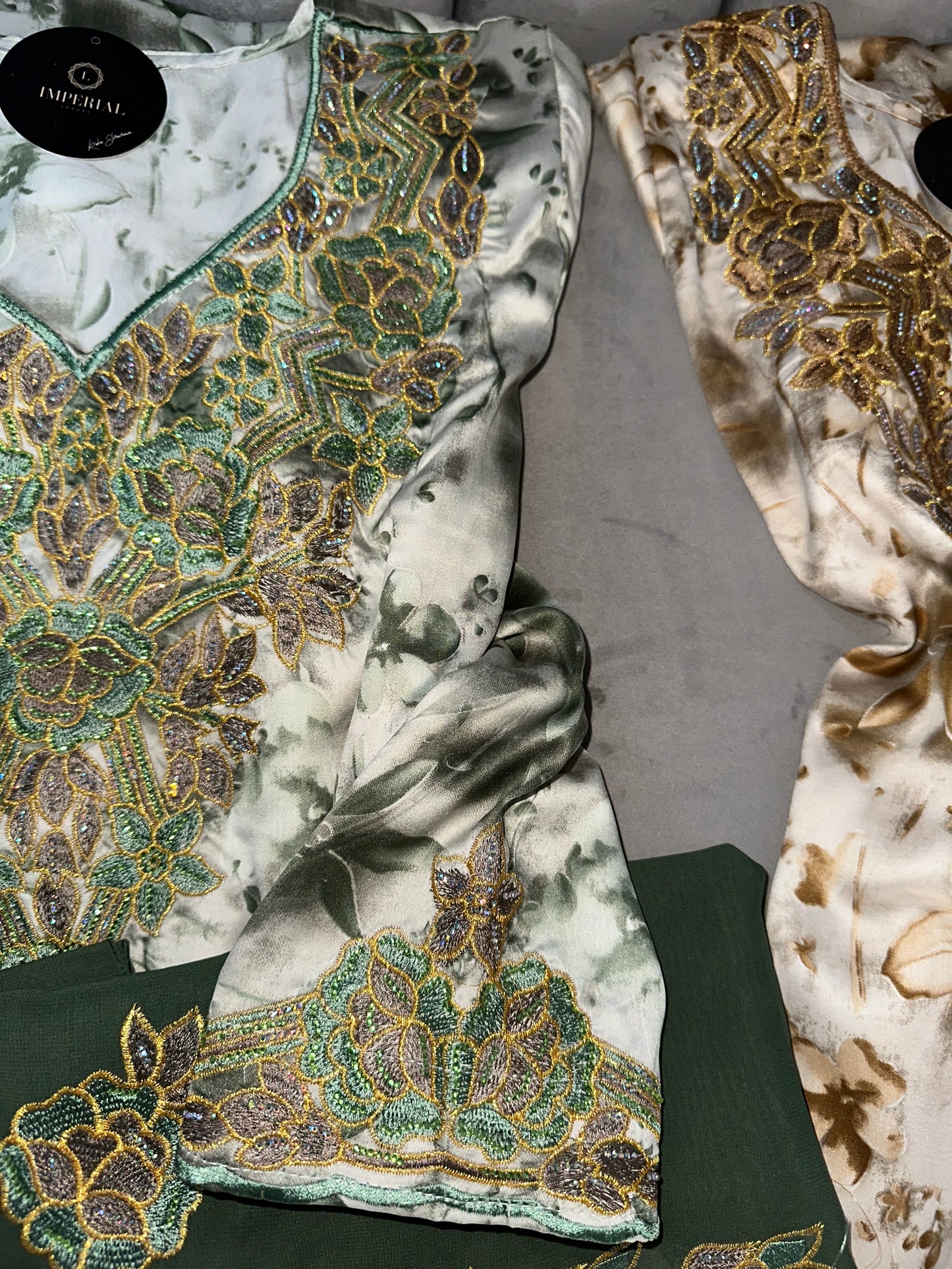 Cream, blue, green and rose mkhawars with matching Shiela