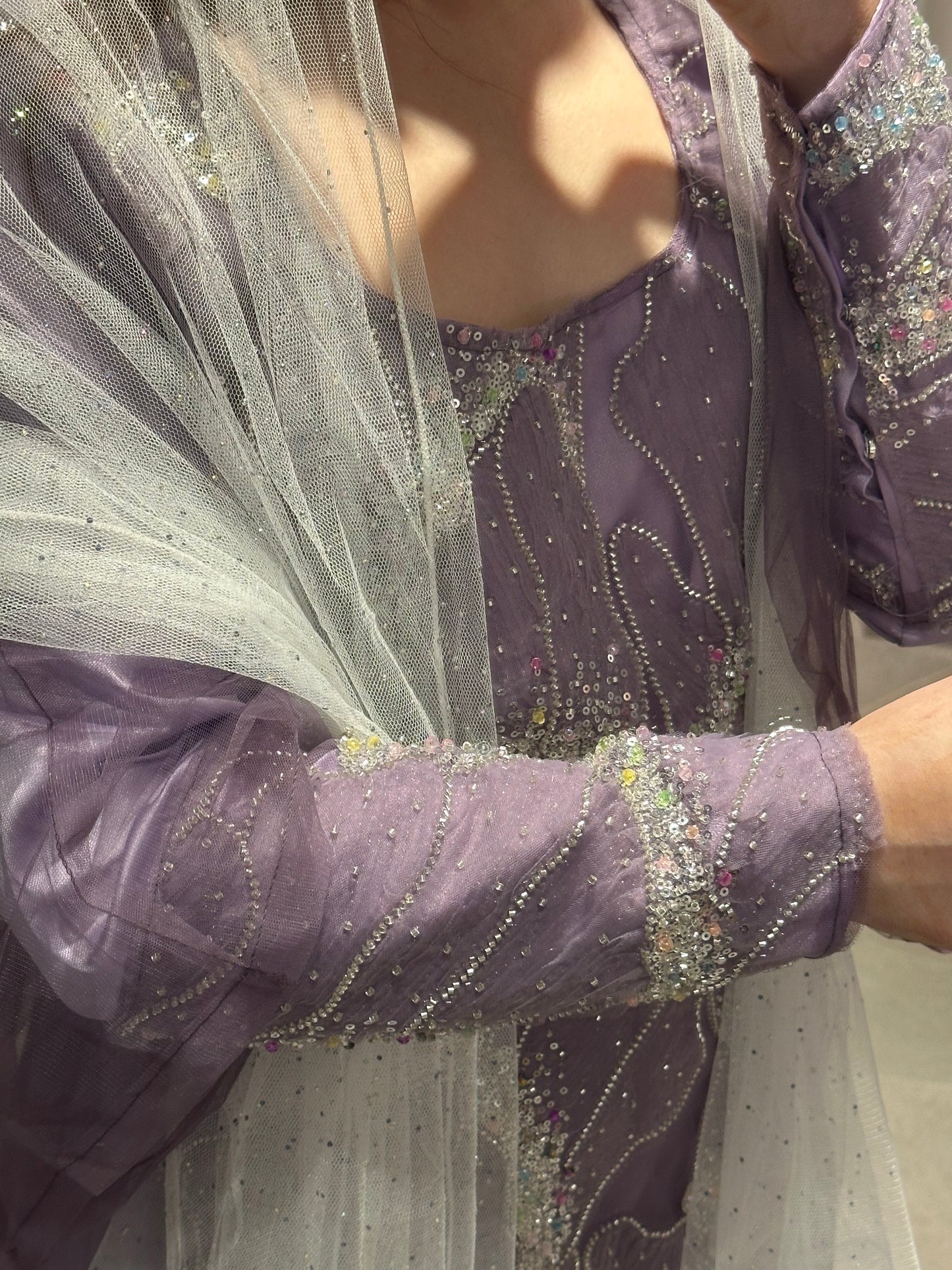 Purple dress fully handmade work