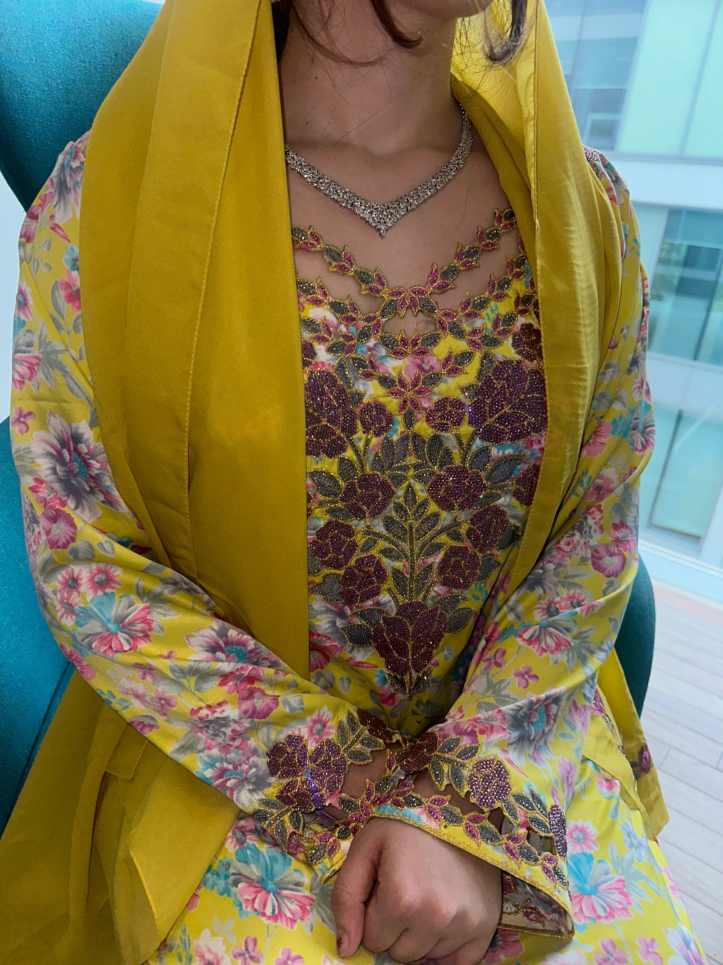 Yellow mkharram mkhawar with matching Shiela