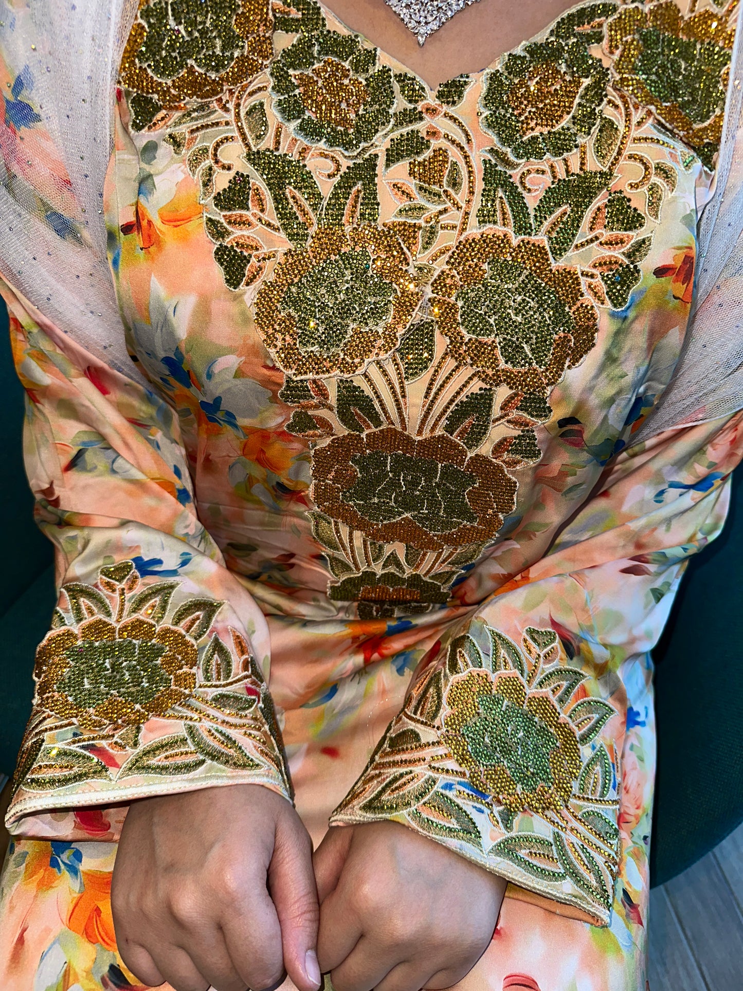 Pure silk yellow and green flowers 3D