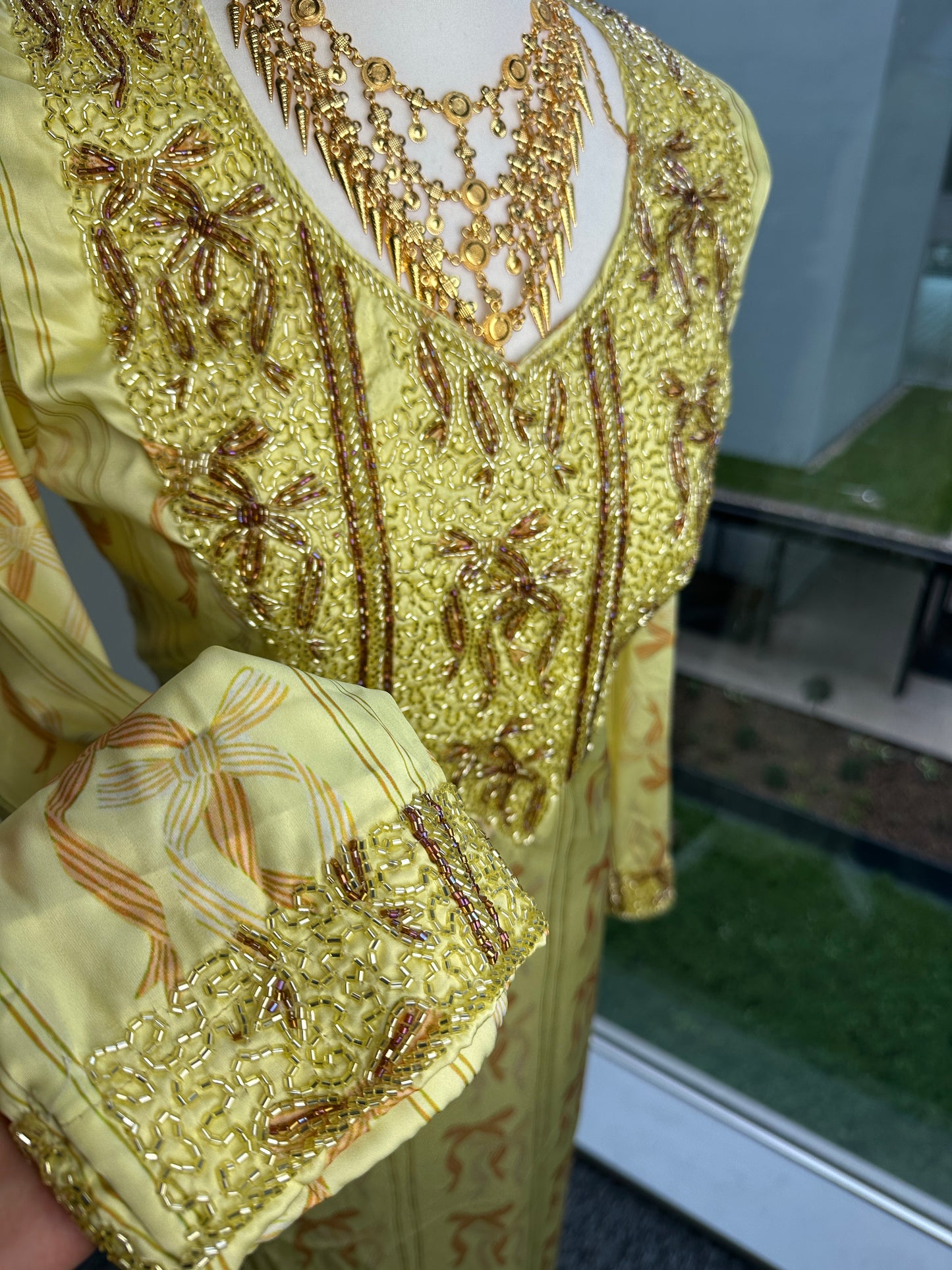 Yellow bow Mukhawar with corset