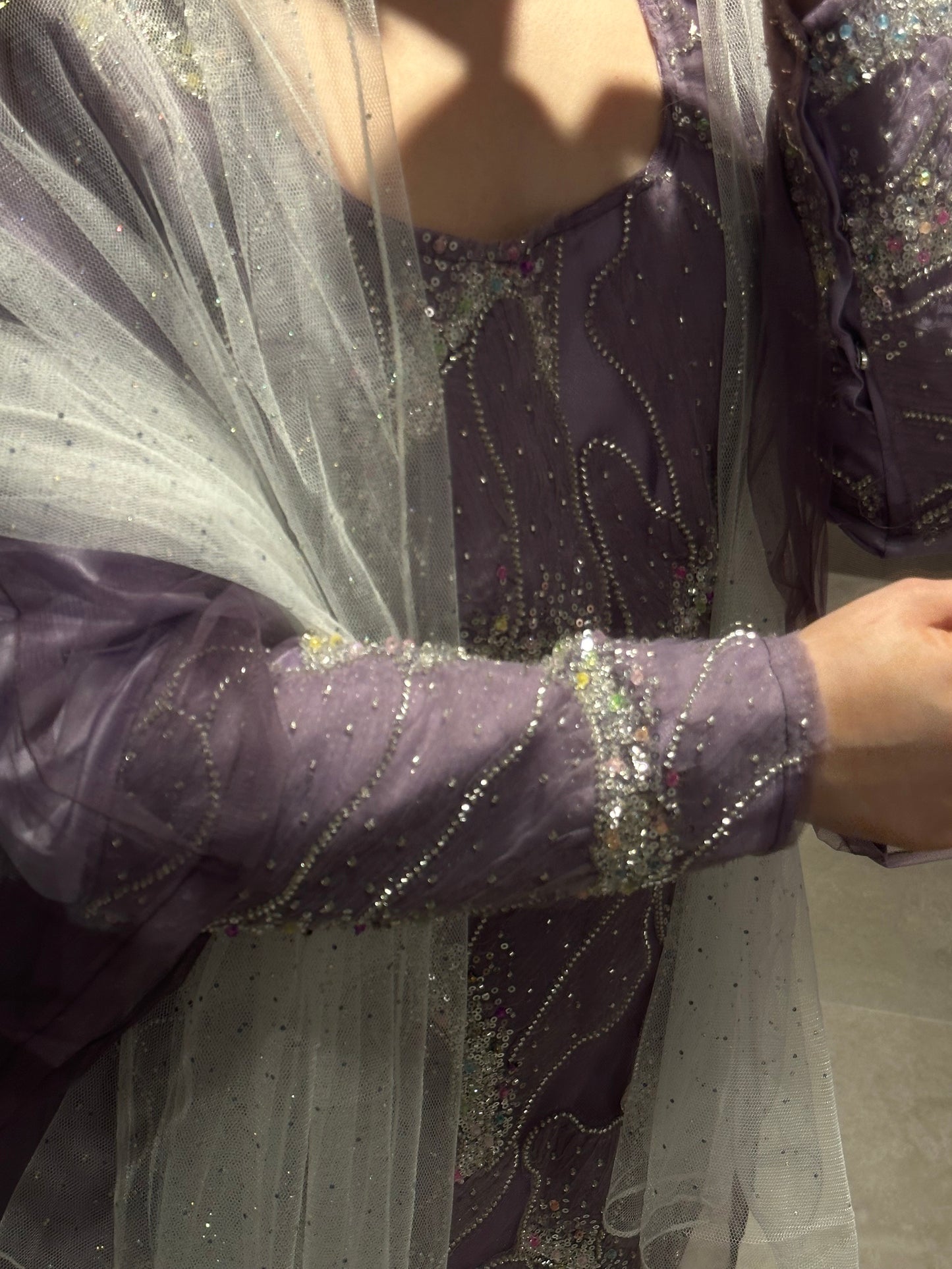 Purple dress fully handmade work