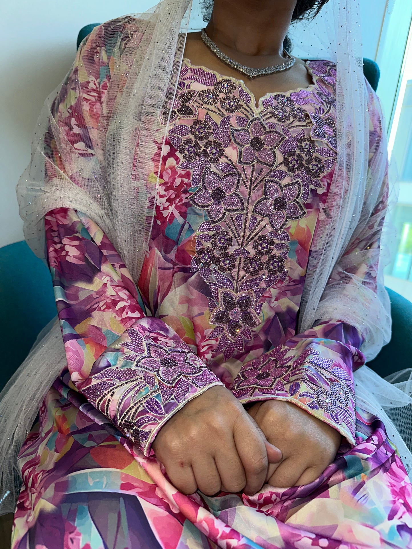 Purple pure silk,3D mkhawar