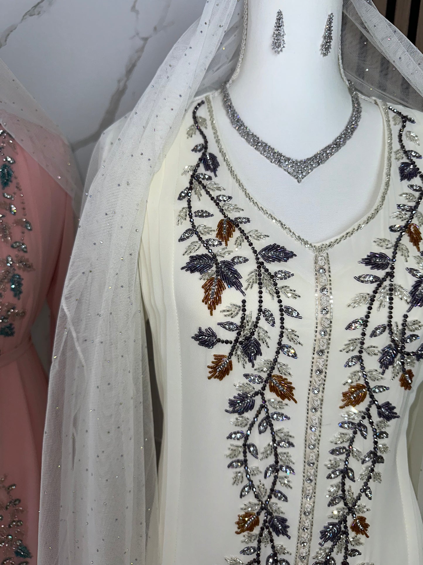 Double chiffon caftan dress with handmade work with Sheila chiffon