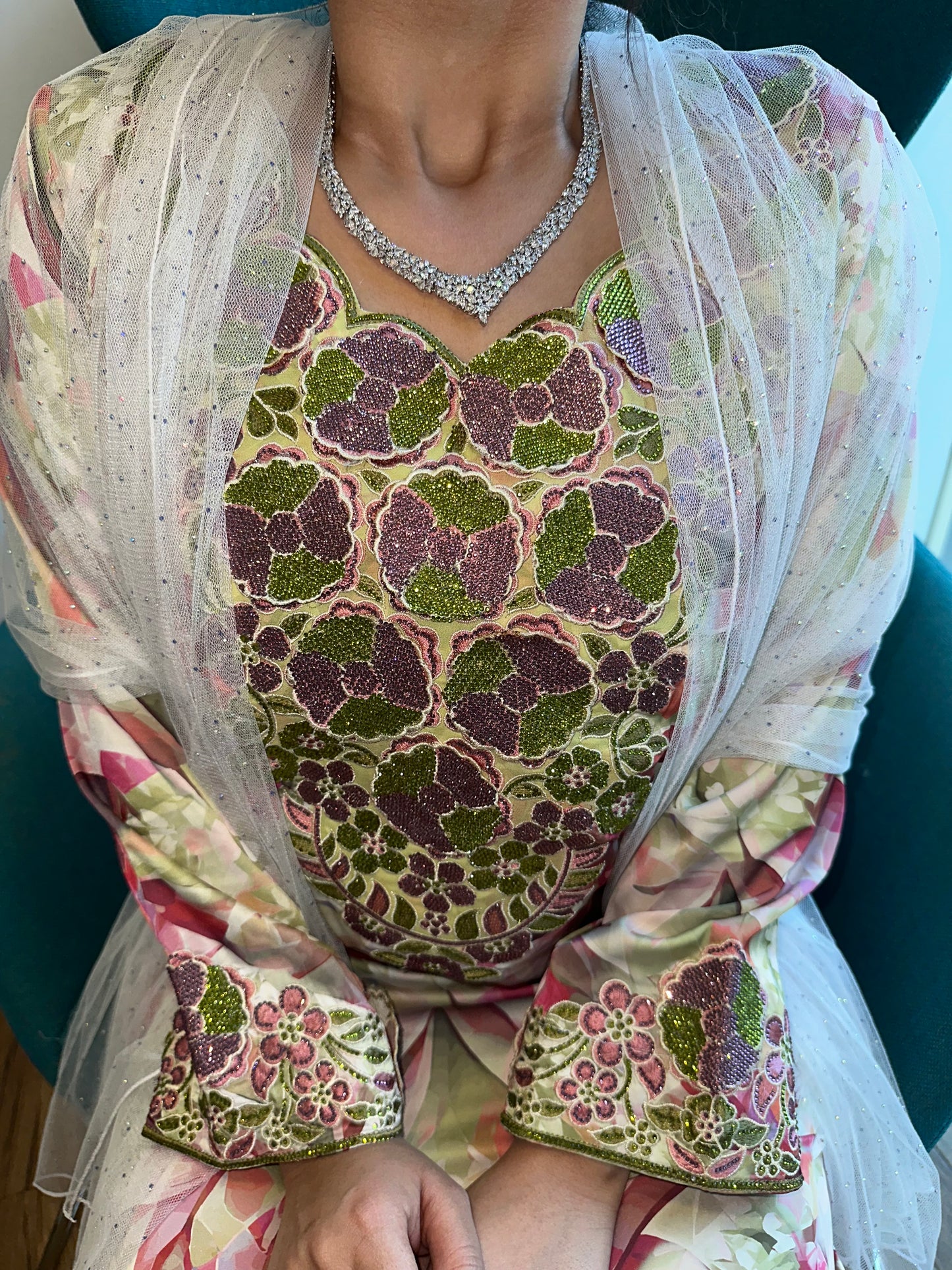 Purple and green pure silk mkhawar 3D