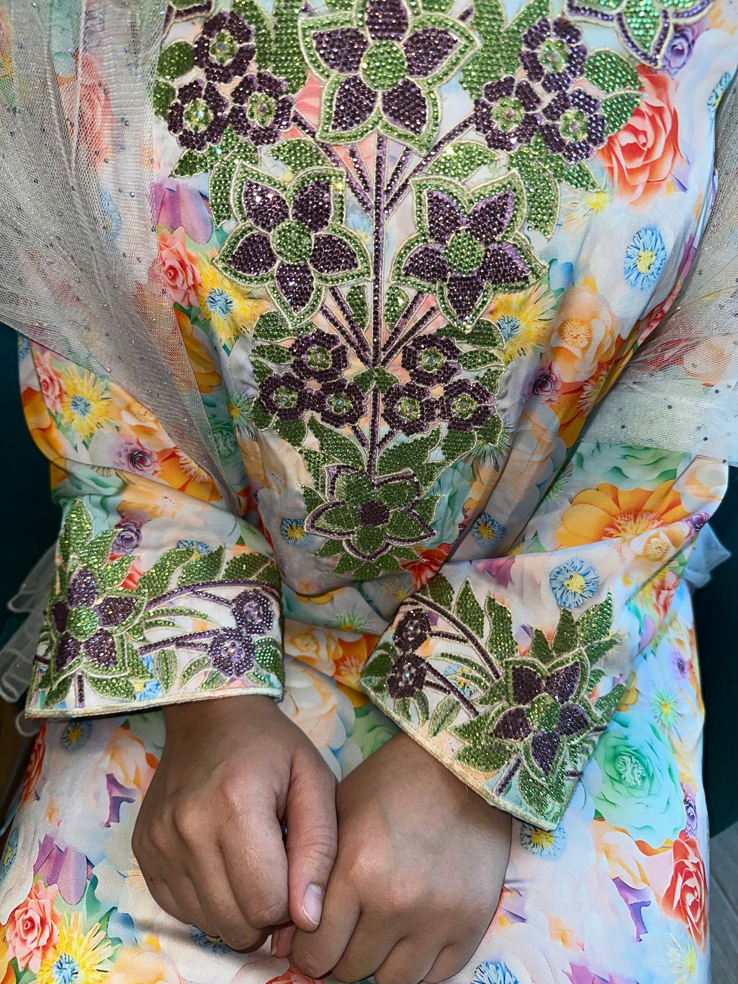 Orange flowers pure silk mkhawar 3D