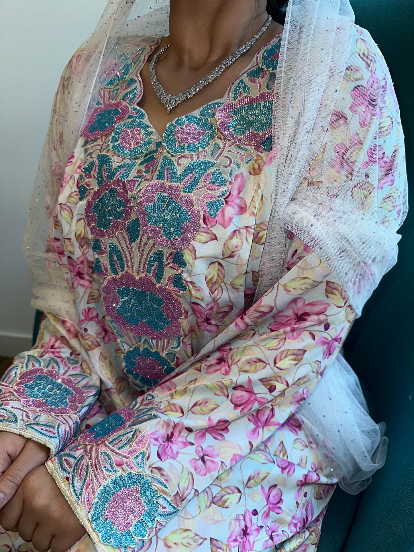 Pink and blue pure silk mkhawar