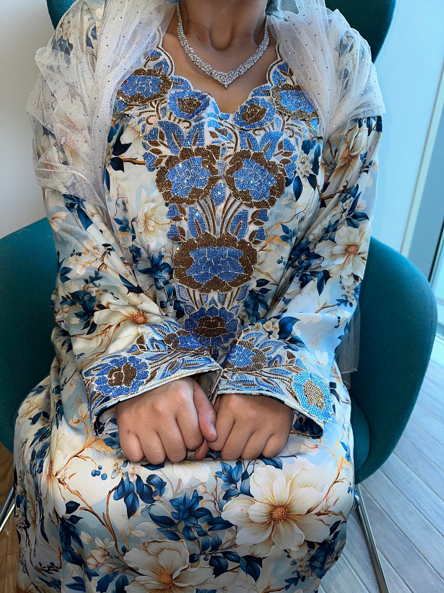 Blue pure silk mkhawar