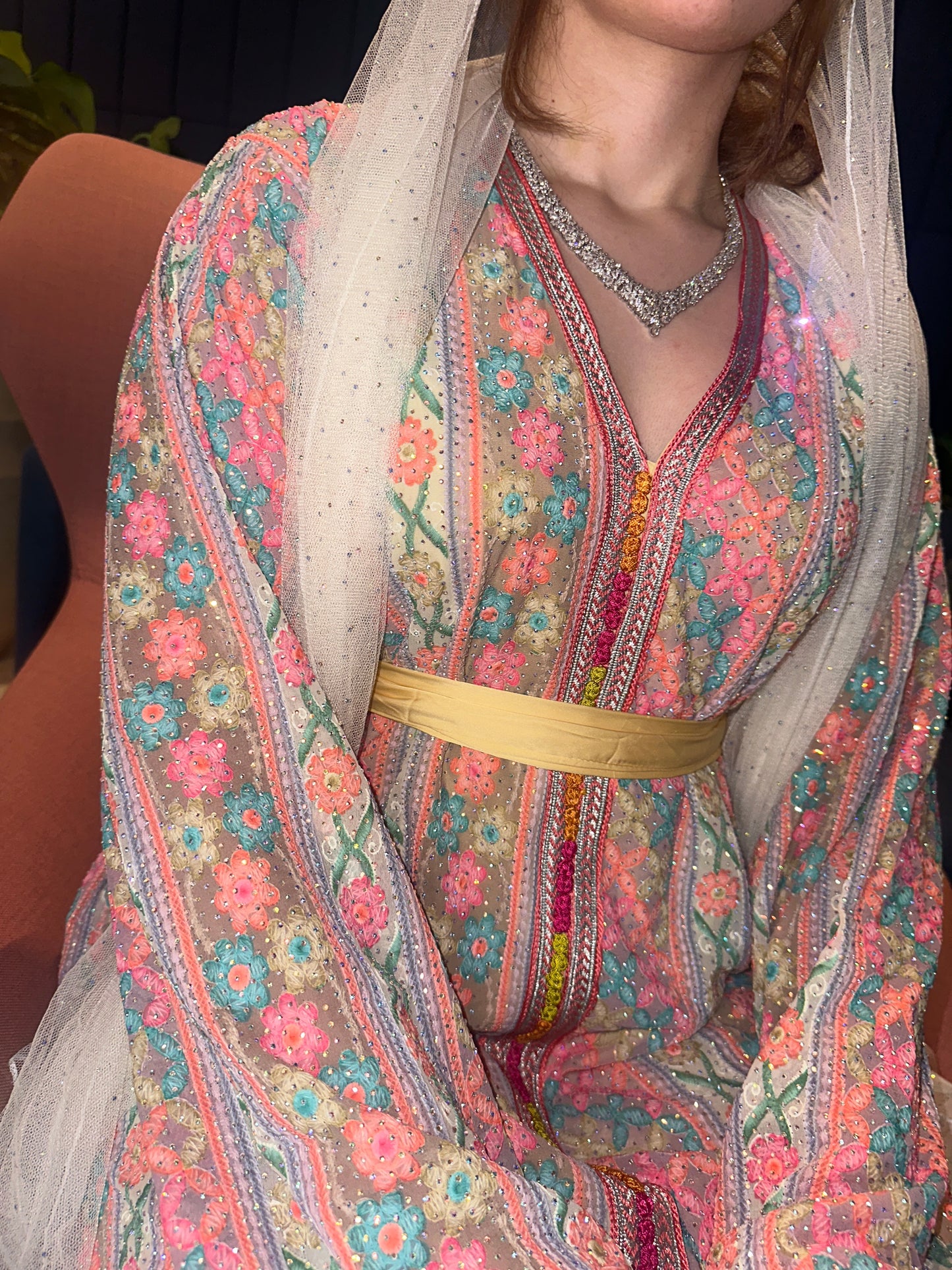 Moroccan caftan style with belt and chiffon Shiela