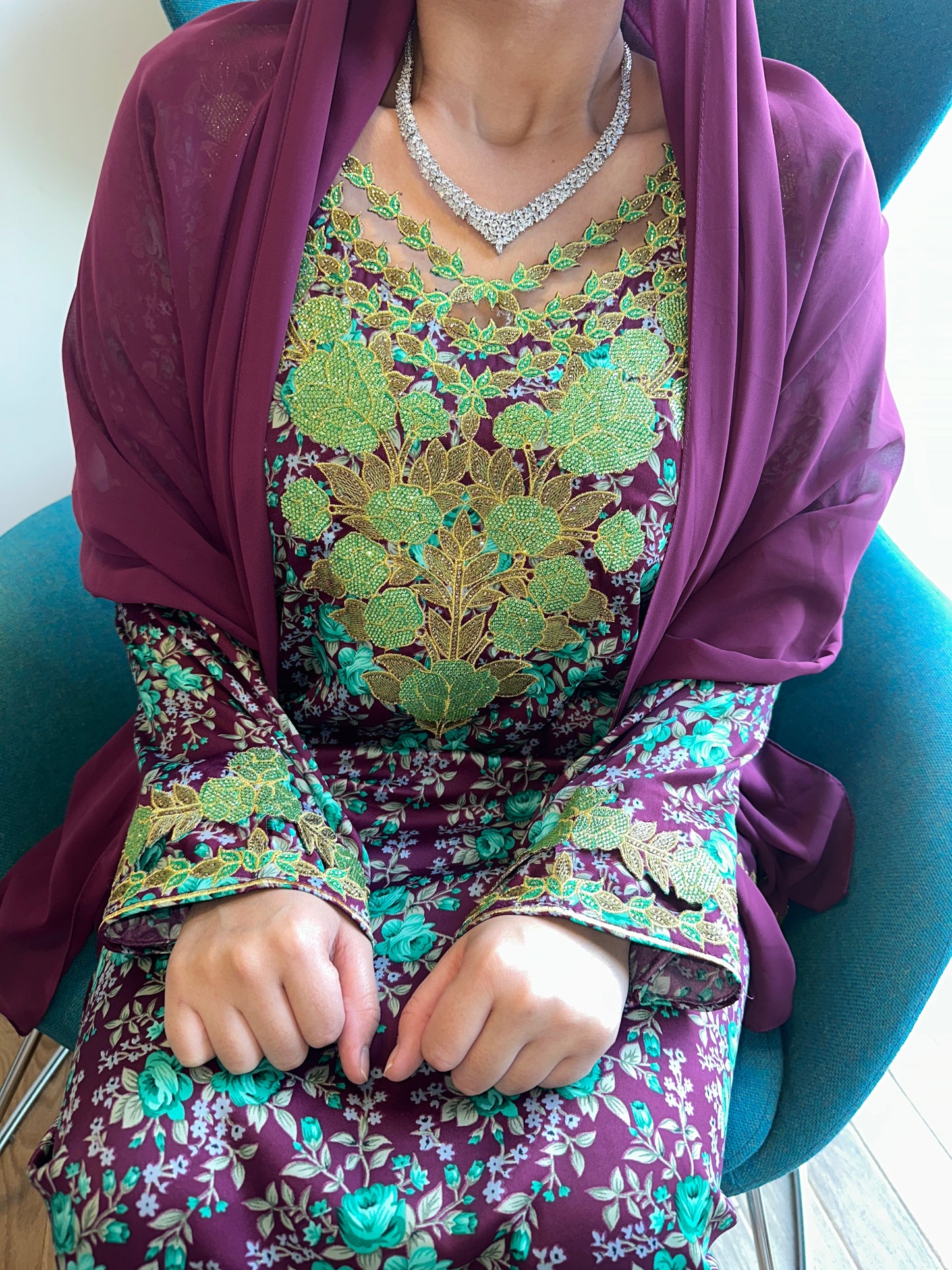 Dark purple with green