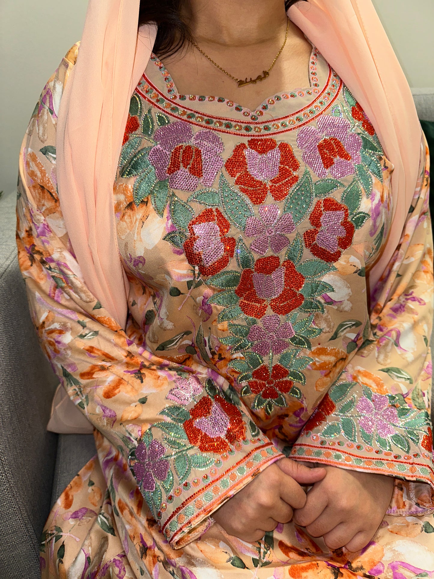 Peach mkhawar with matching Shiela