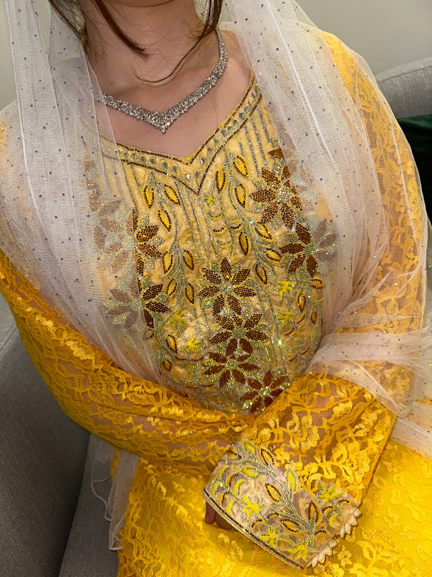 Yellow Lace mkhawar with inner