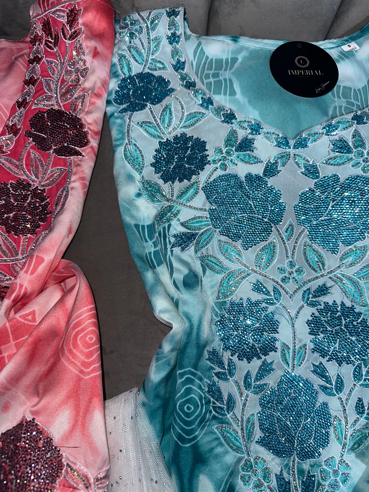 Pink, blue, salmon, turquoise and mustard colors mkhawars