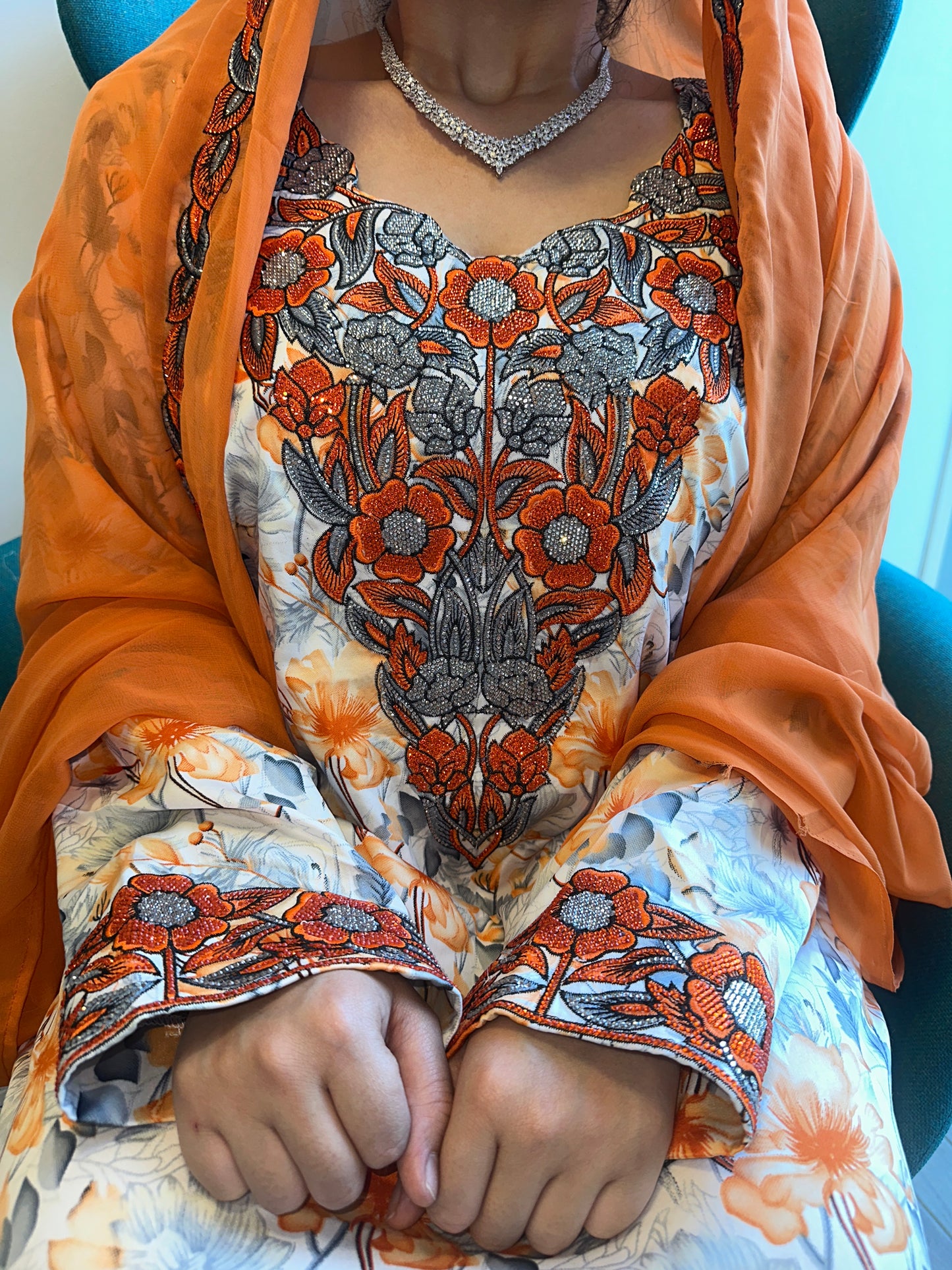 Orange mkhawar with matching big Shiela