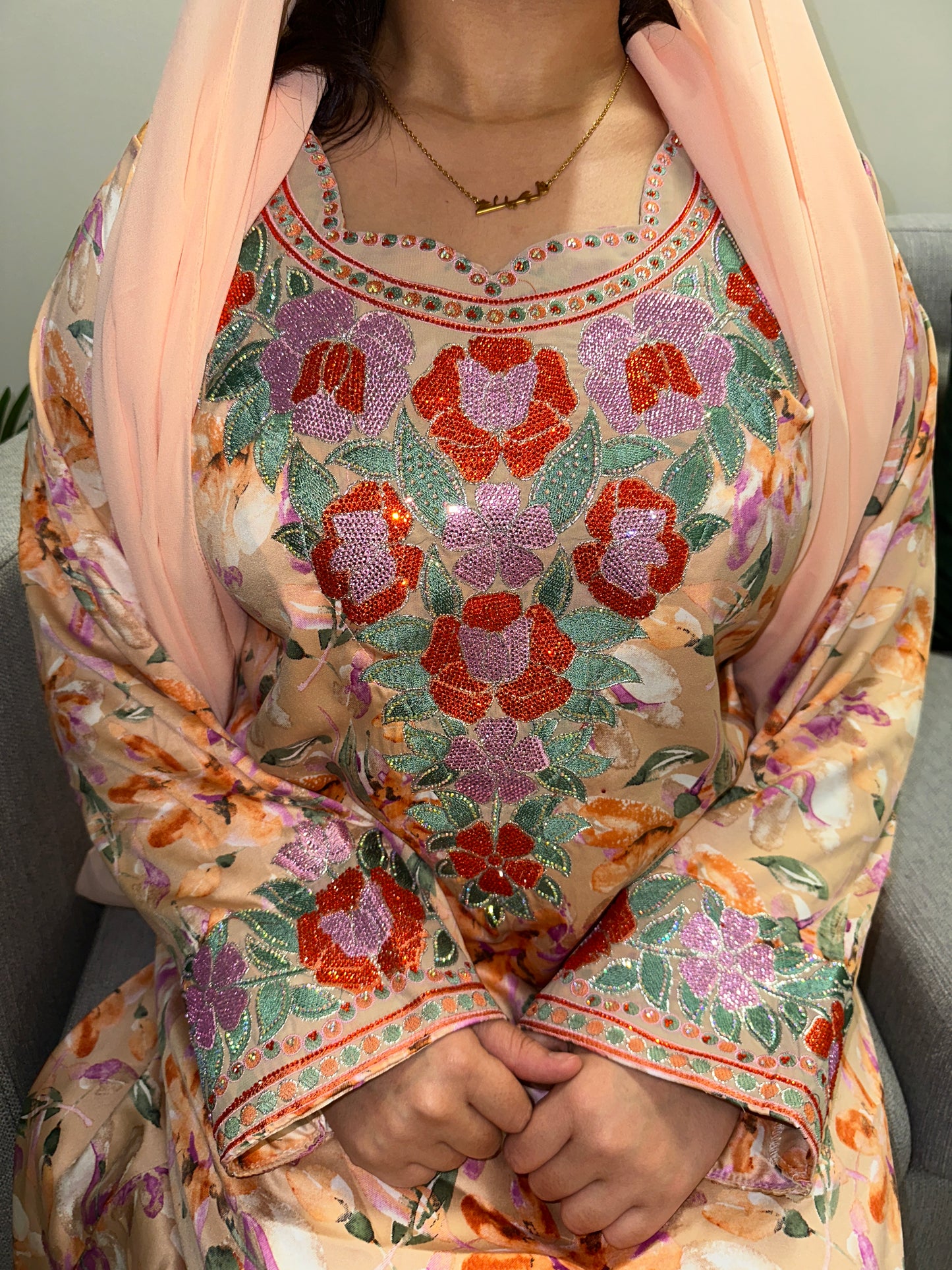 Peach mkhawar with matching Shiela