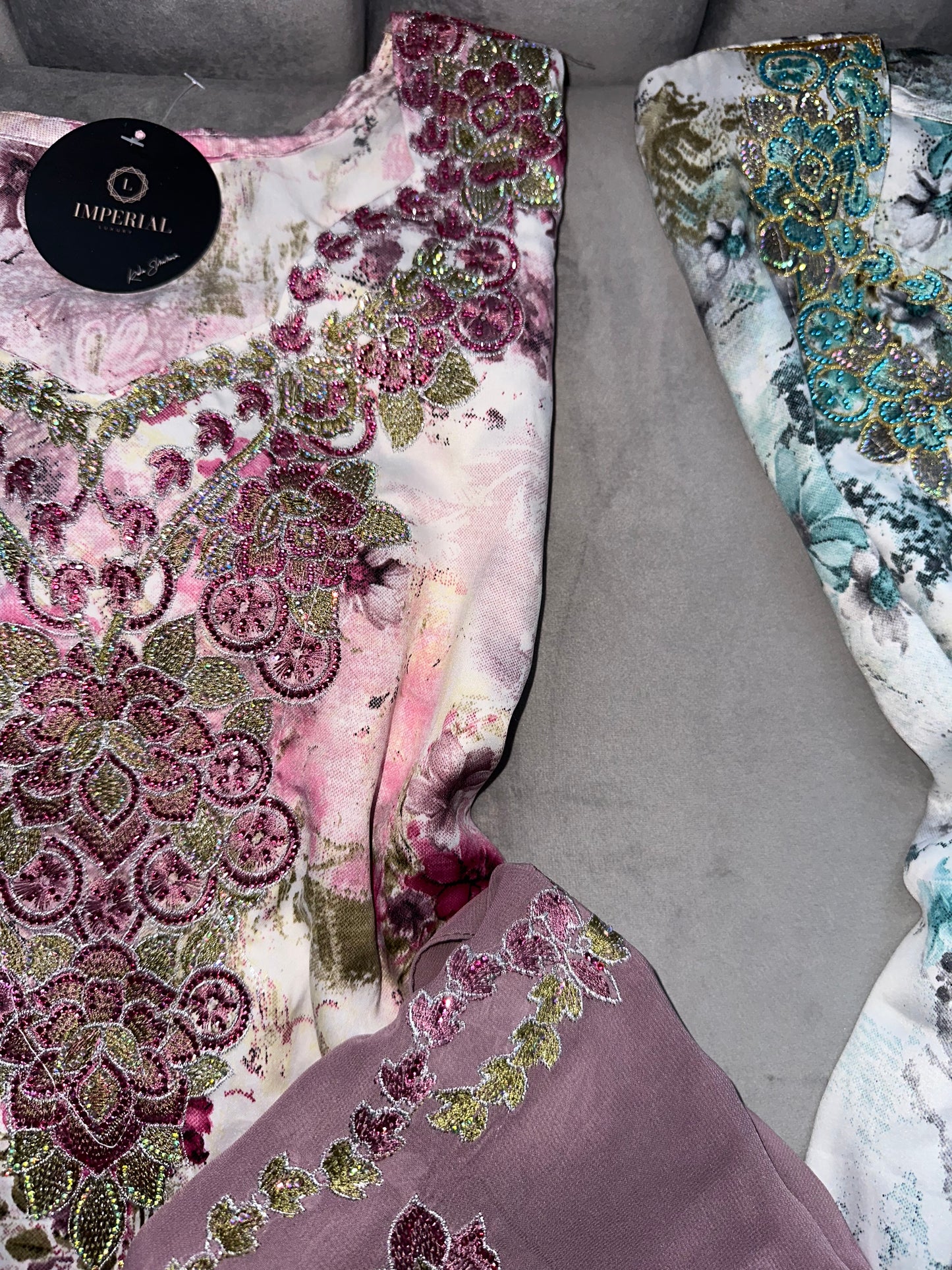 Green, turquoise, pink and creamy mkhawar with matching Shiela