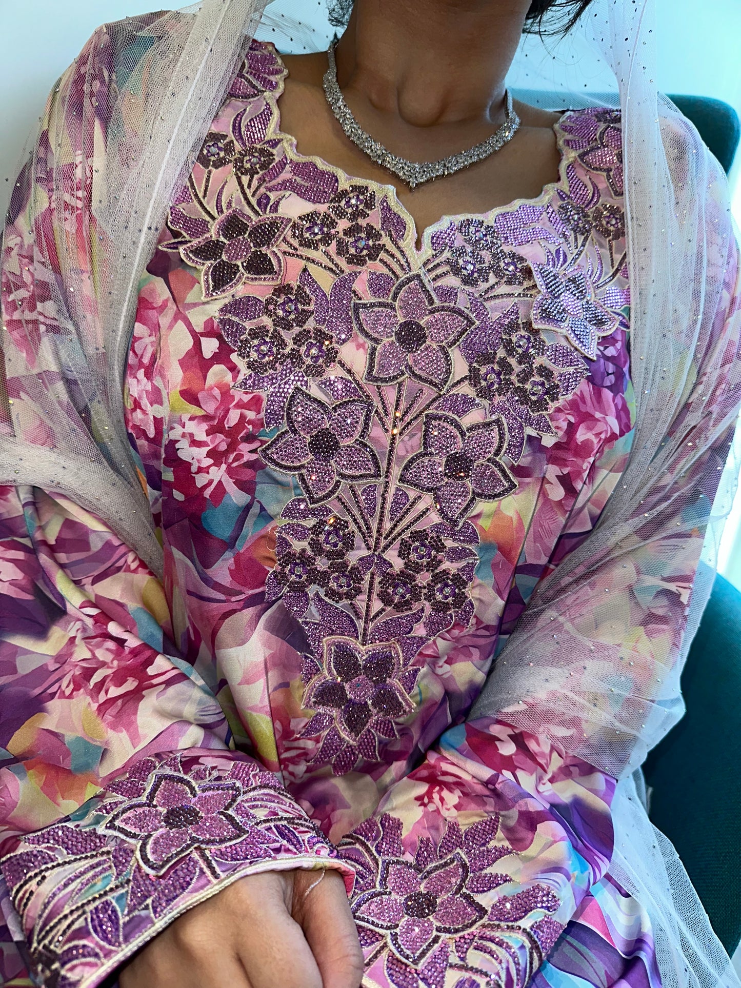 Purple pure silk,3D mkhawar