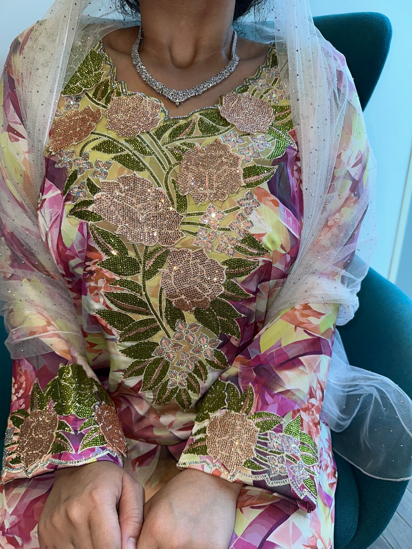 Pink and green pure silk mkhawar