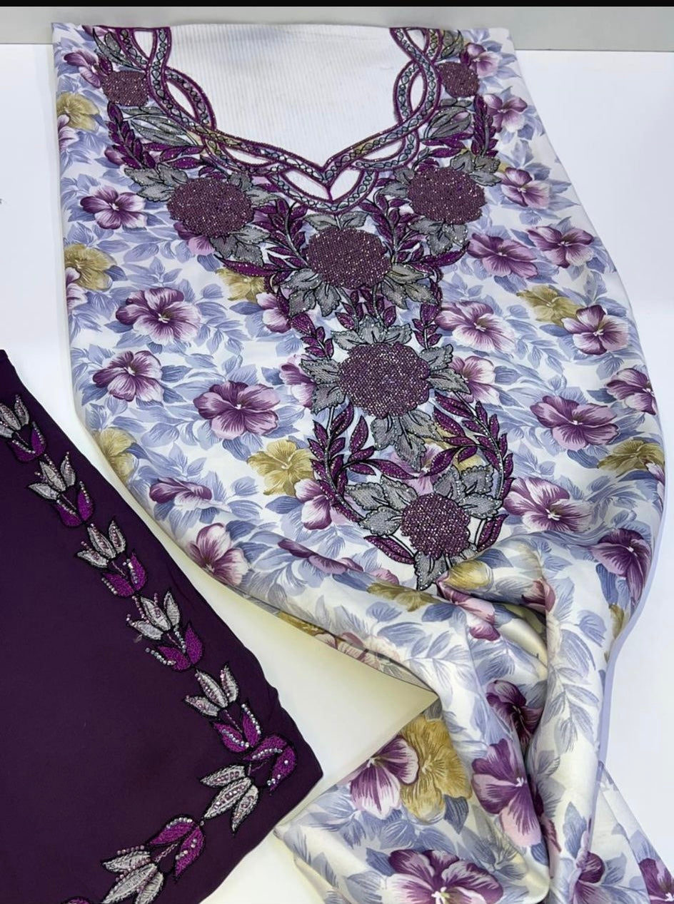 Unstitched mkhawars with matching Shiela