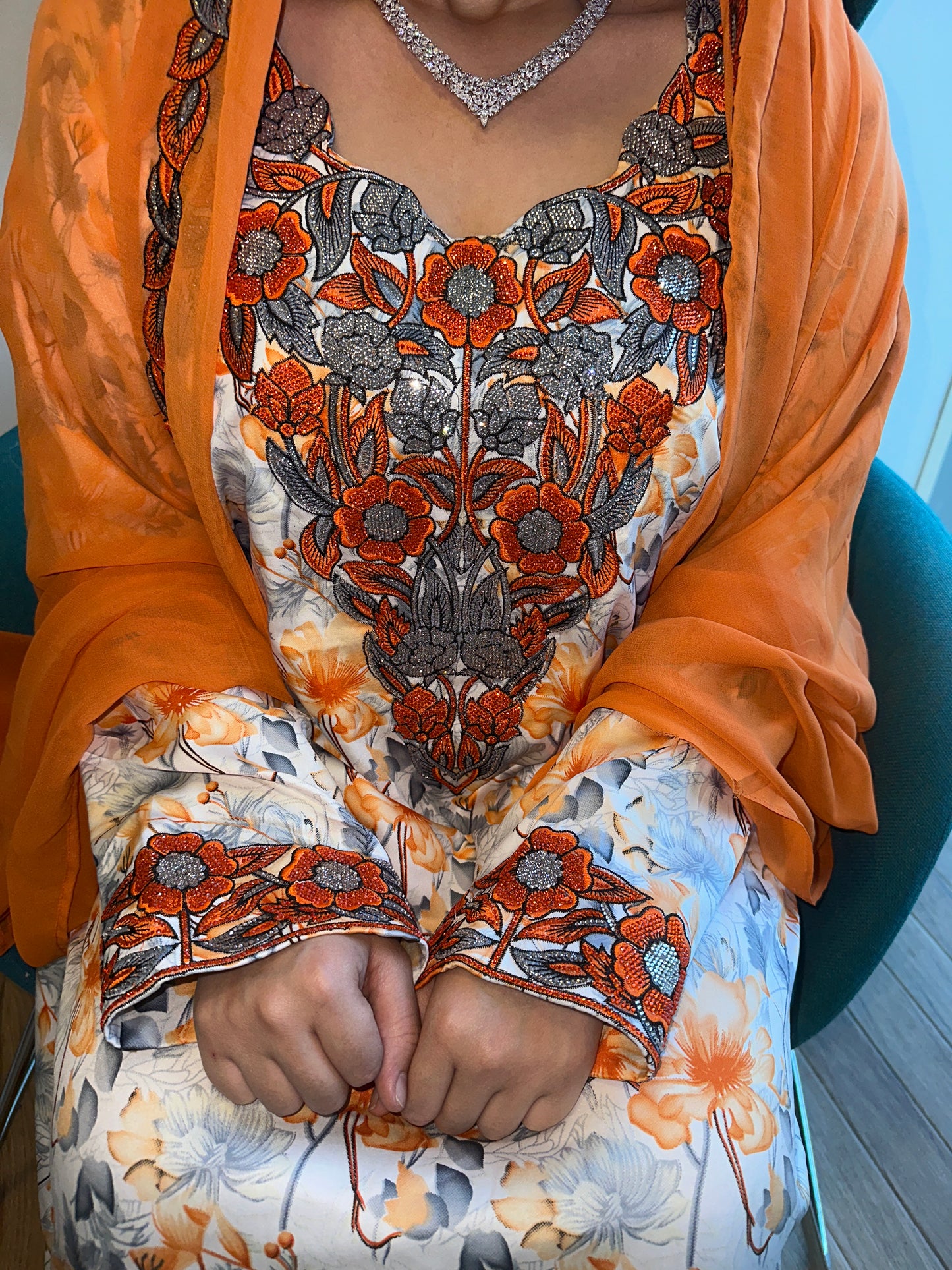 Orange mkhawar with matching big Shiela